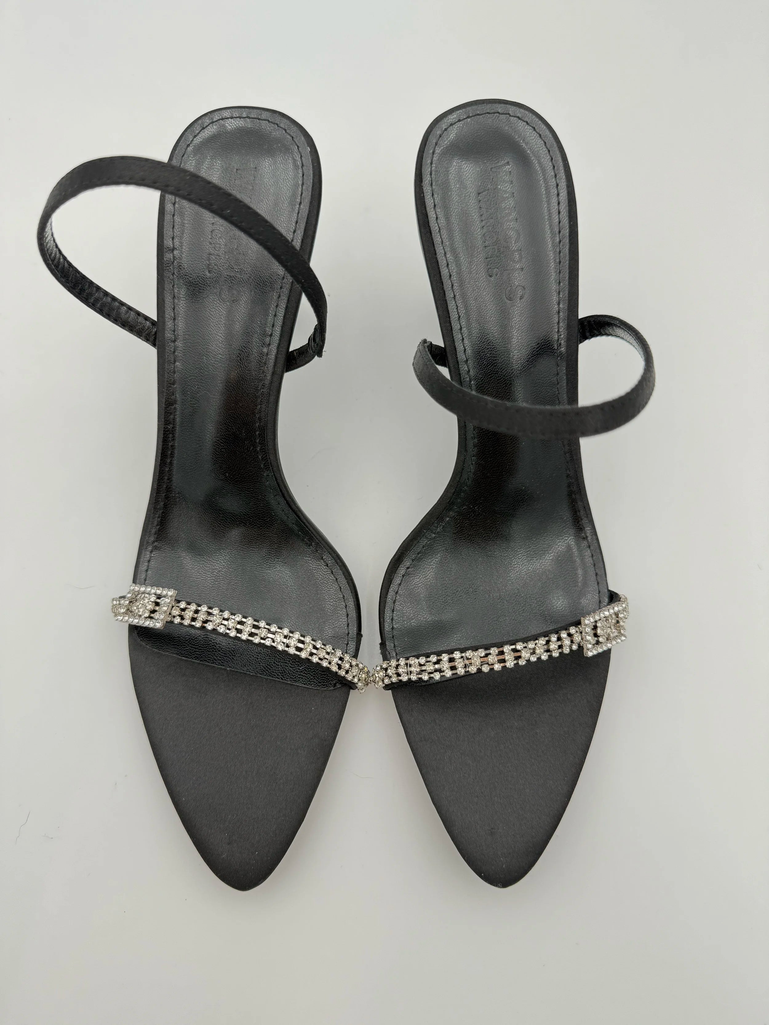 Black Satin with Rhinestones Buckle Sandal - NEW - Size US9