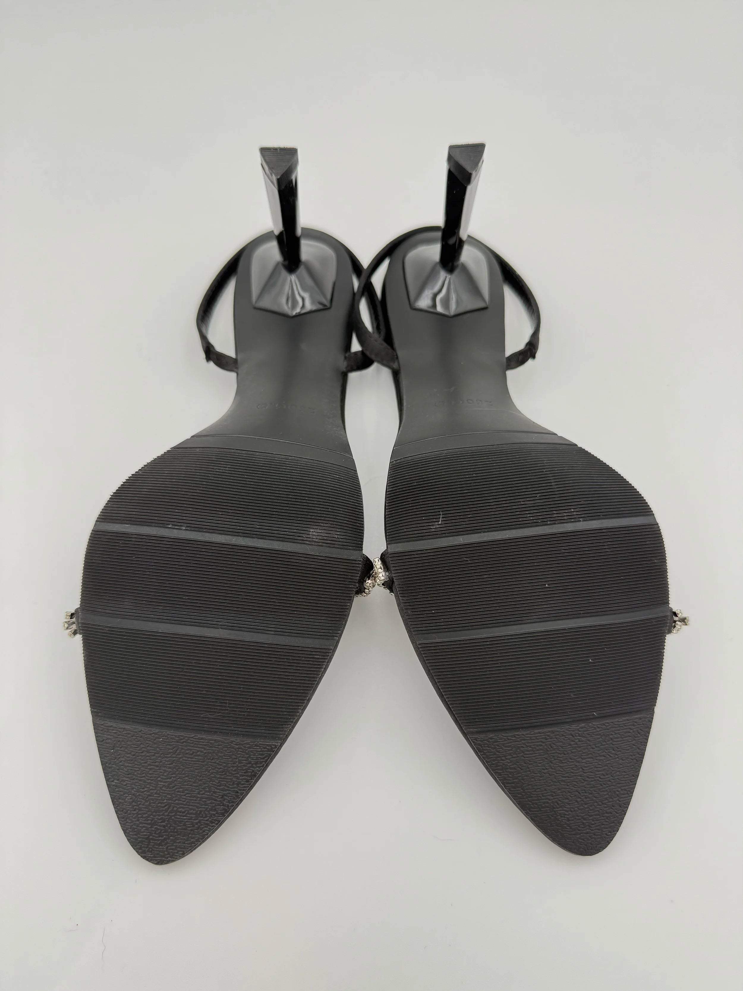 Black Satin with Rhinestones Buckle Sandal - NEW - Size US9