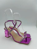 Metallic Purple with Rhinestones Strap Block Heel Sandal - Size US10