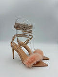 Embossed Rose Gold with Fur Strap Sandal - NEW - Size US9