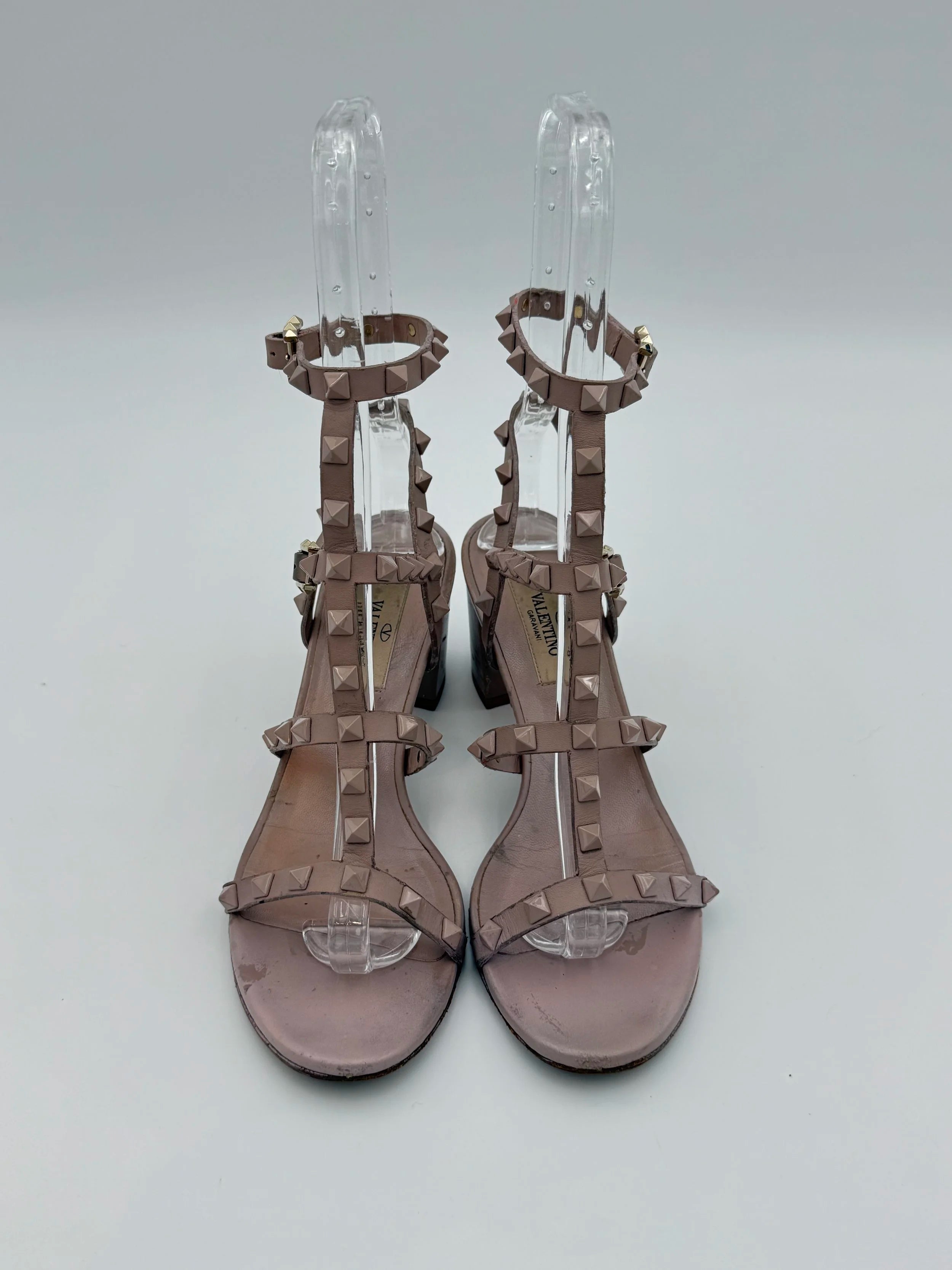 Rose Nude Valentino Rockstud Ankle Strap - Size EU36.5