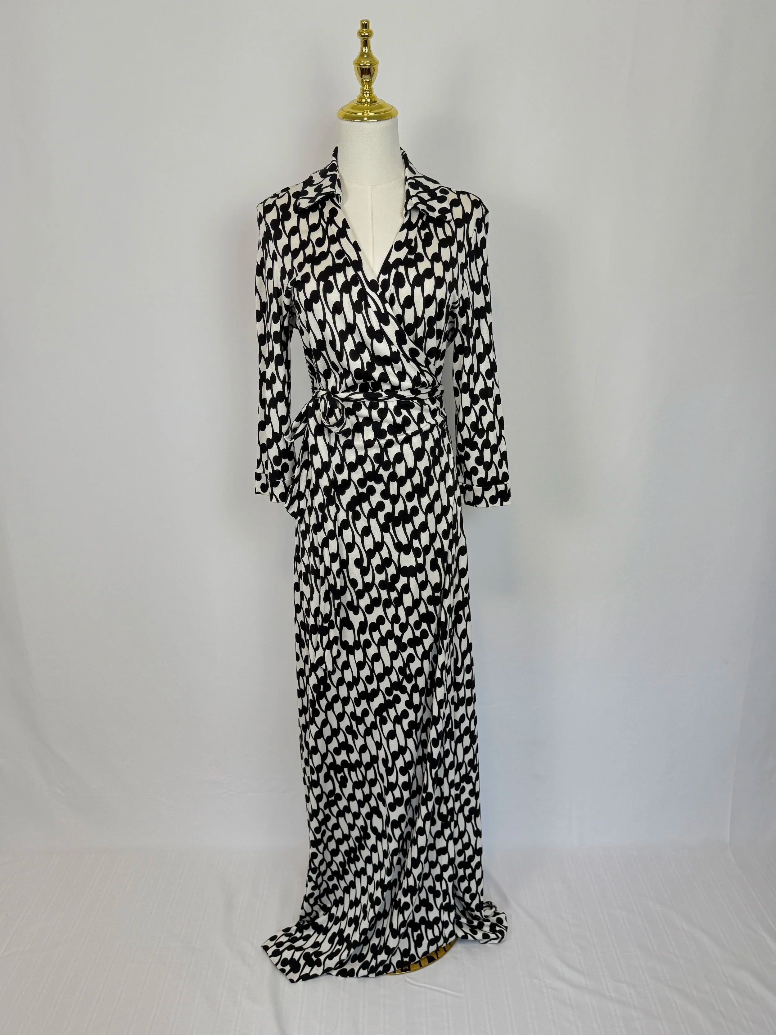 DVF Abigail Fiddleheads Black Long Dress - NEW - Size US12