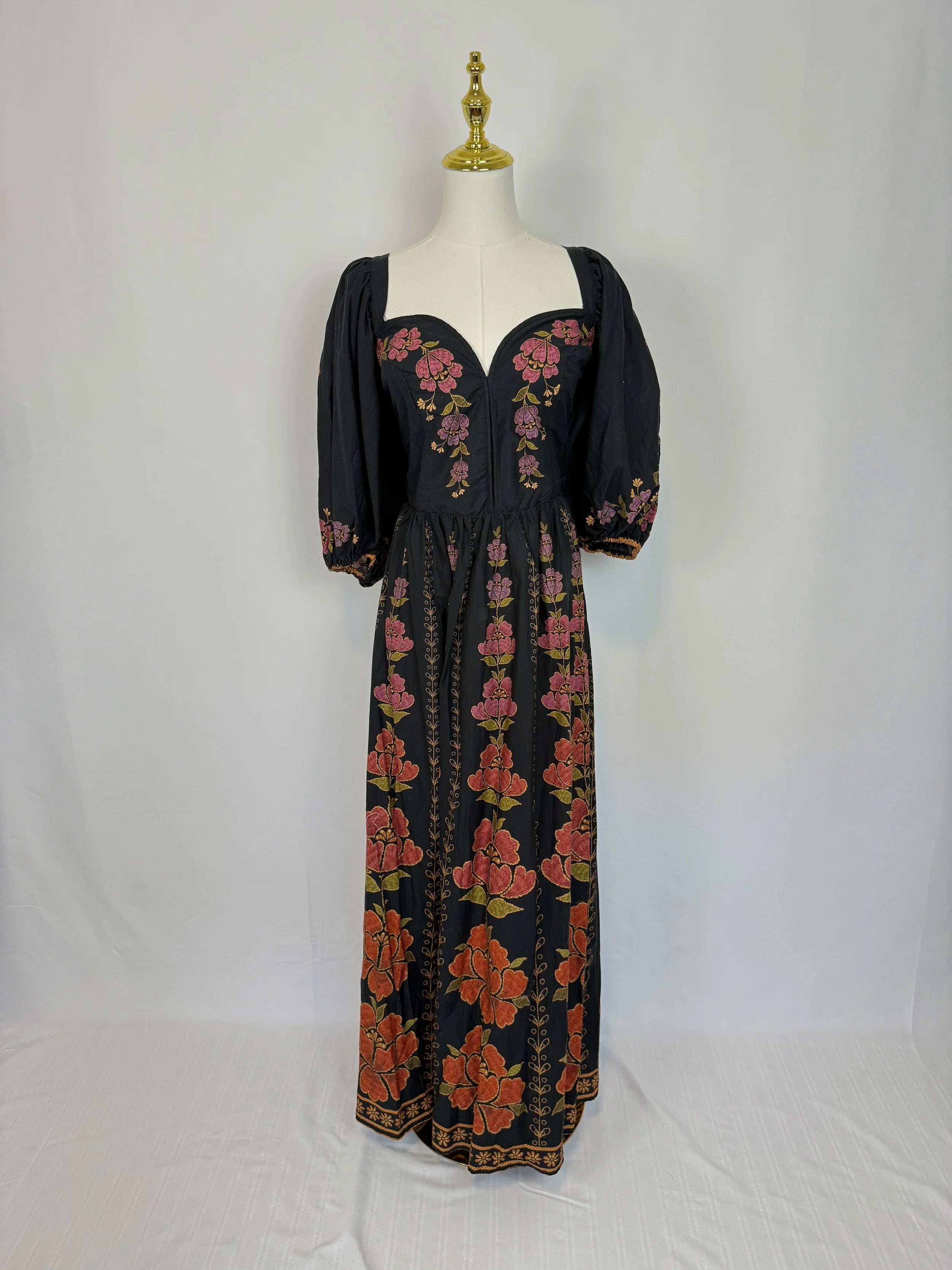 Farm Black Cotton Printed Dress - Size M