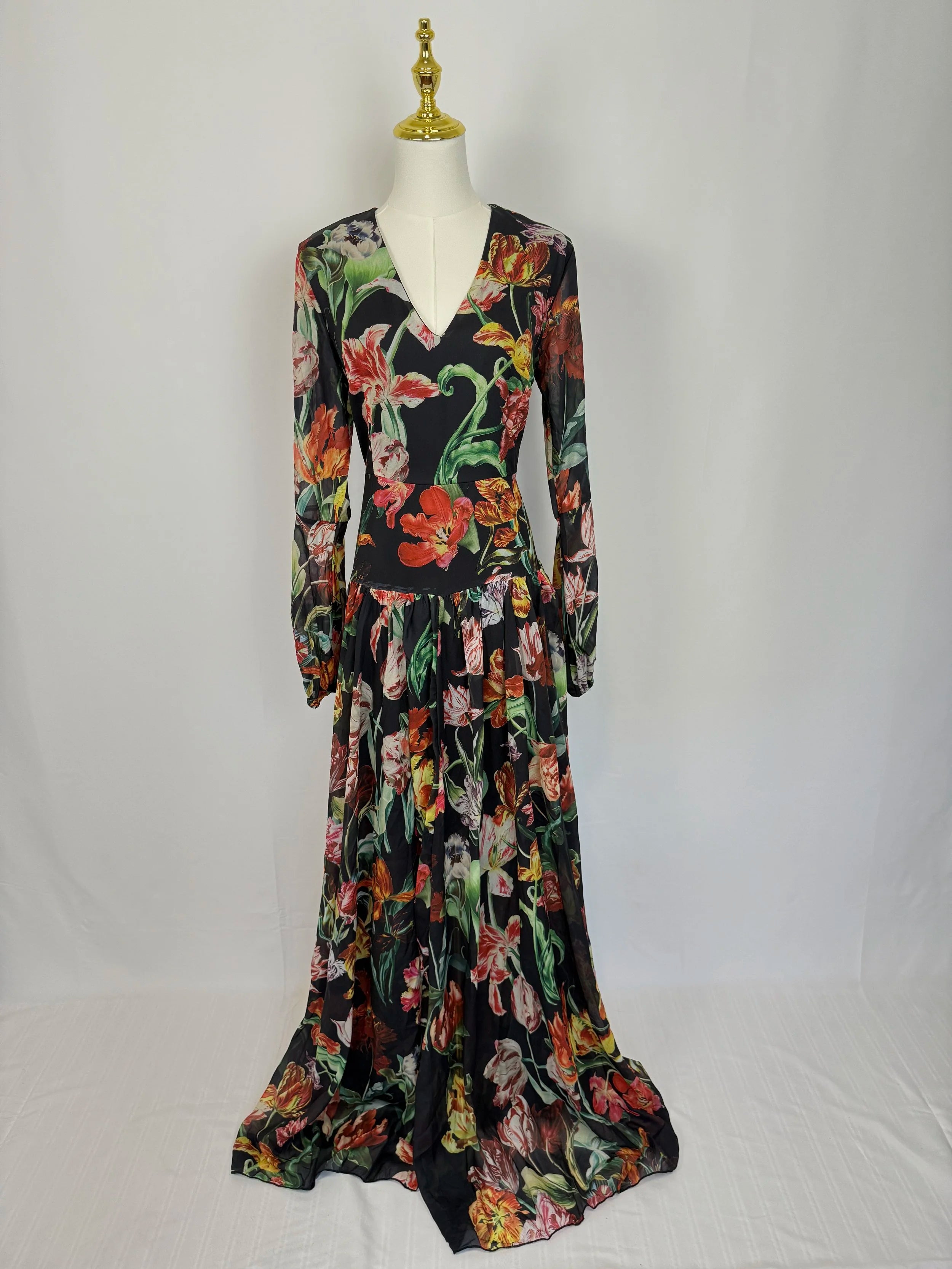 Printed Black Gown - Size M