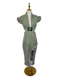 Anne Fernandes Green Tweed Cut Out Dress - Size M