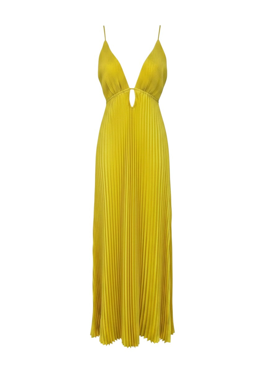 Farm Yellow Pleated Long Dress - Size S