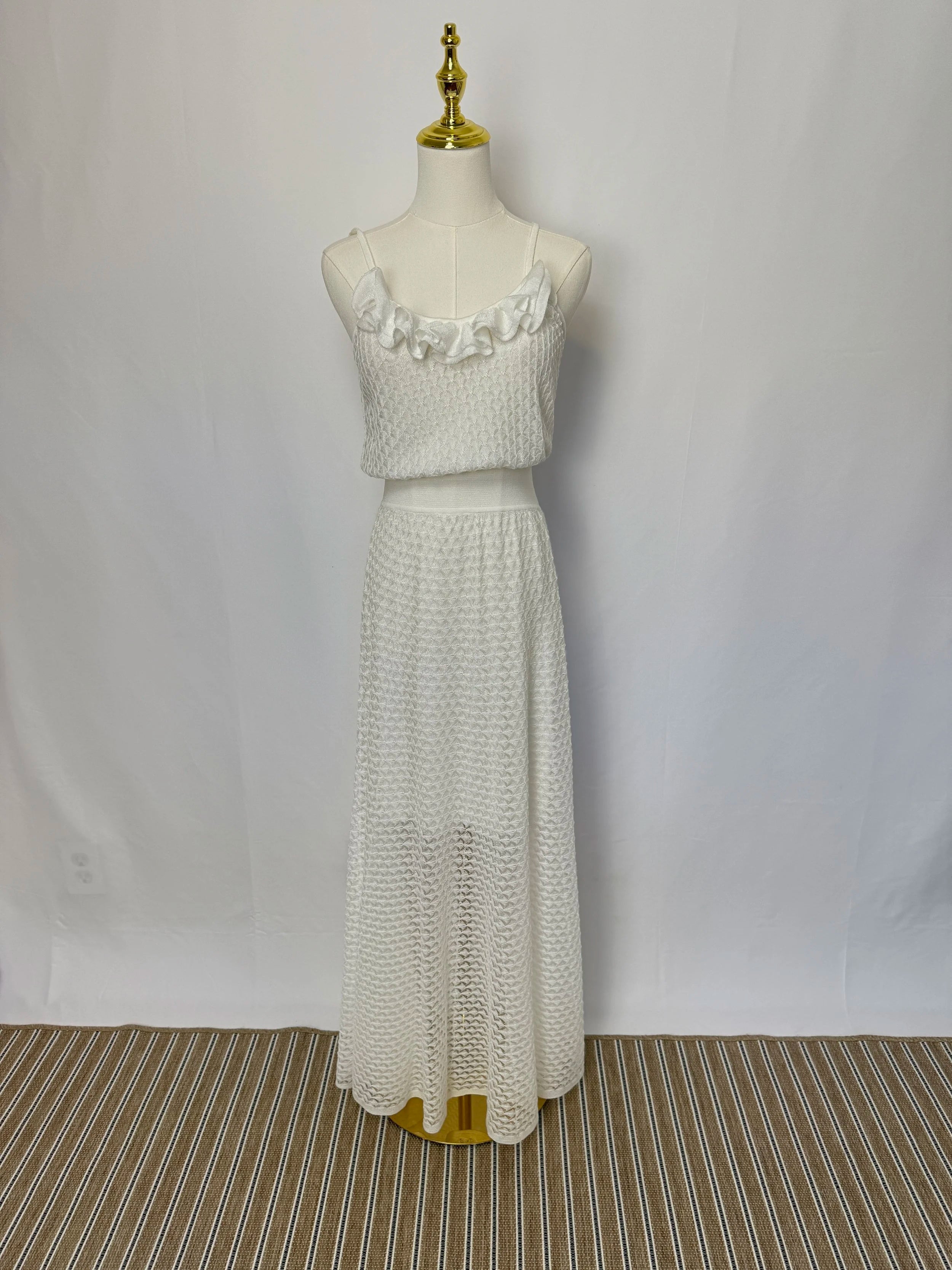 White Knit Long Dress - Size S