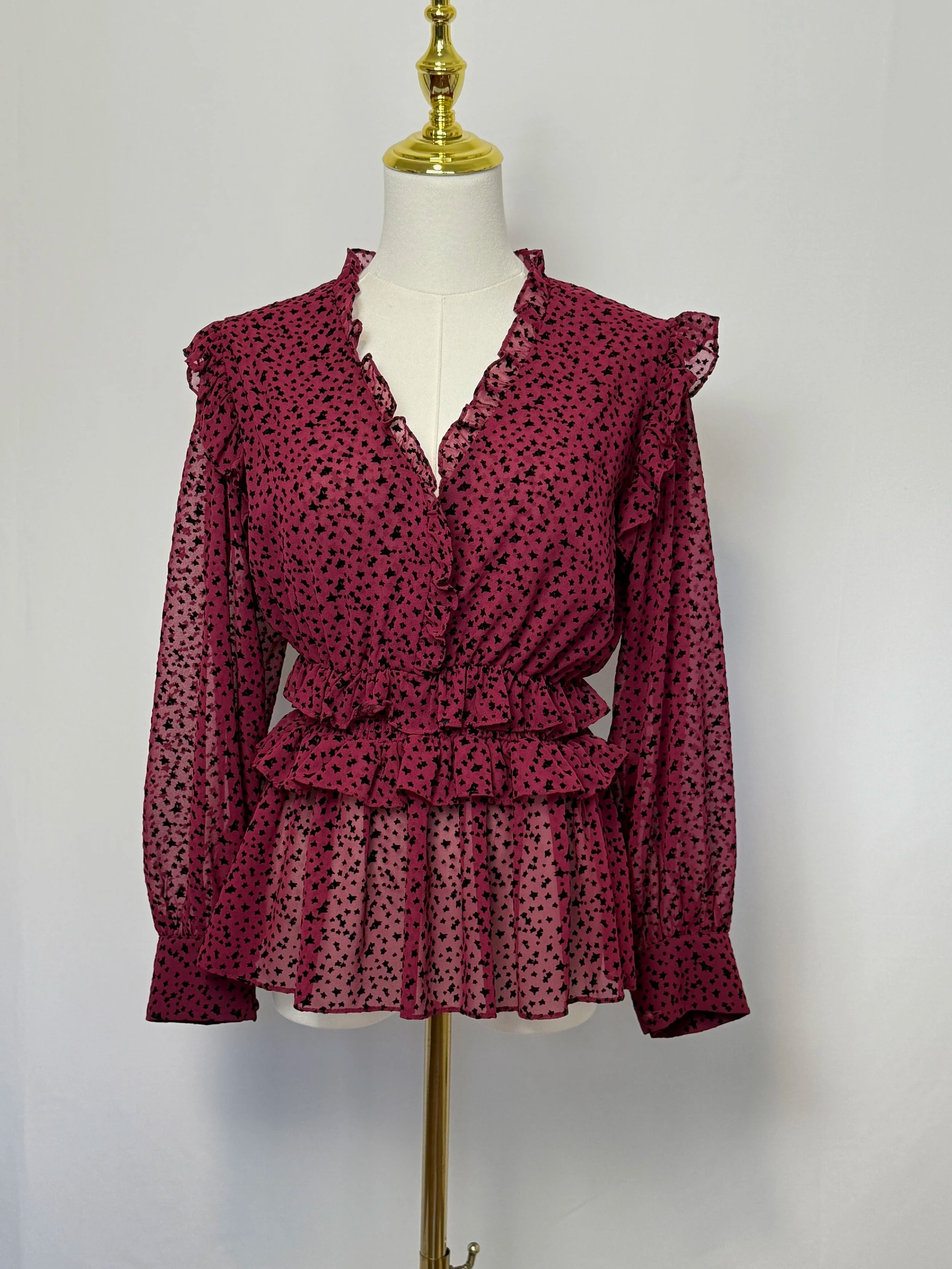 Misa Star Print Chiffon Top - Size XS