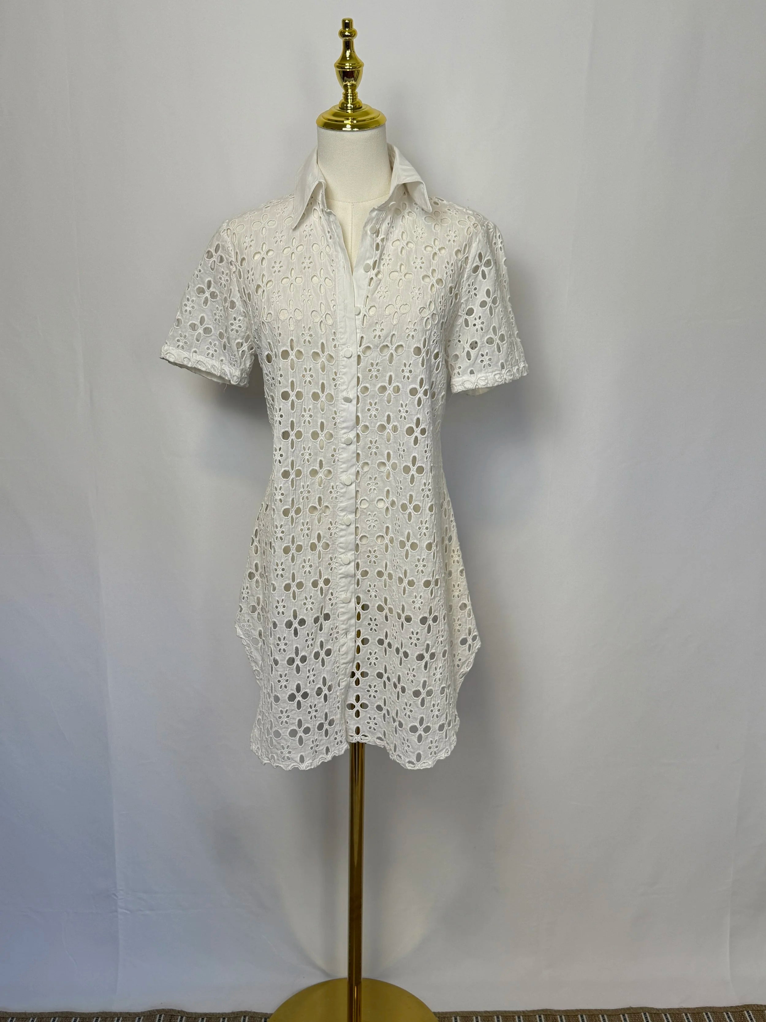 White Embroidered Long Shirt - Size S