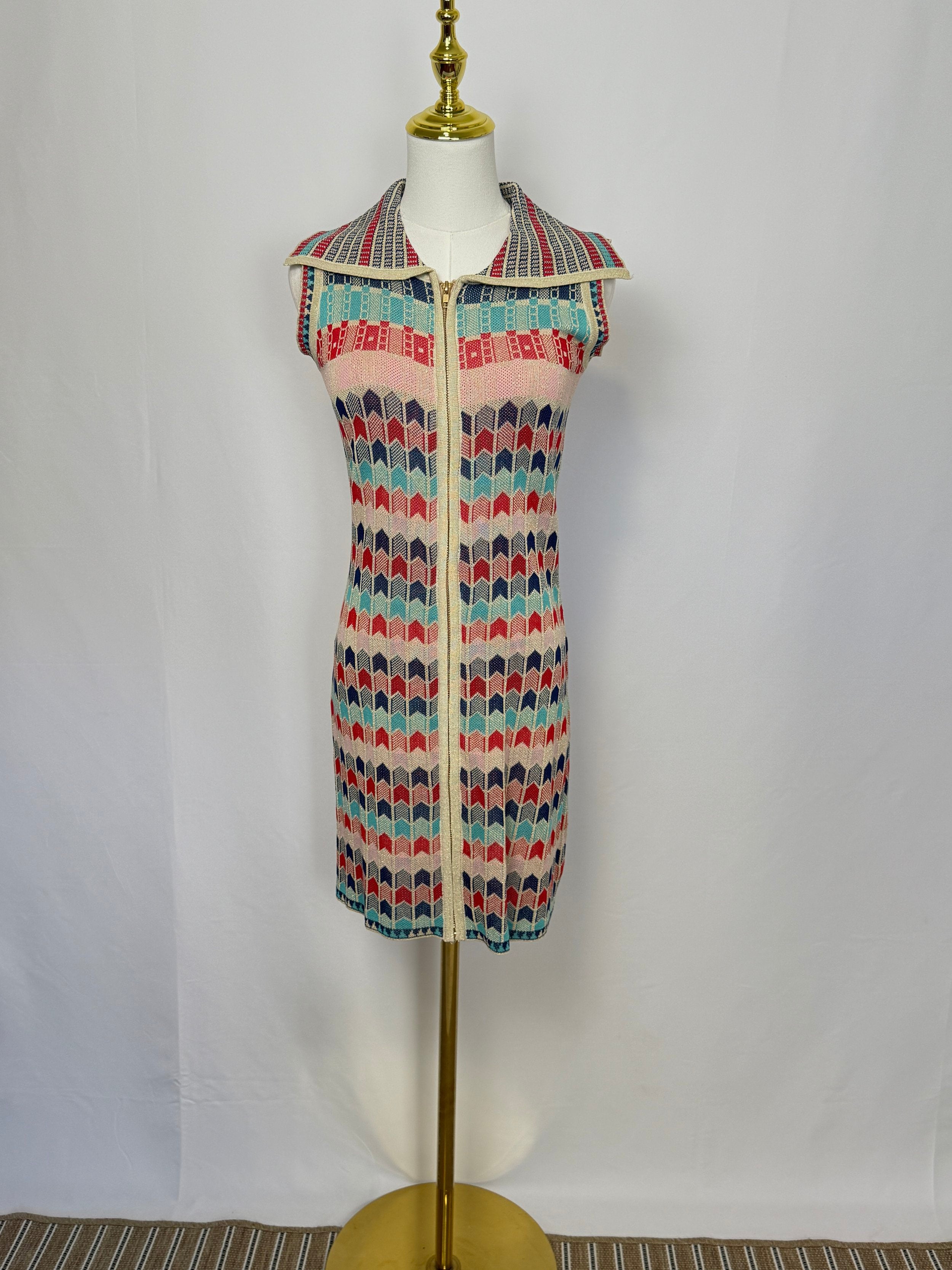 Color Knit Short Dress - Size S