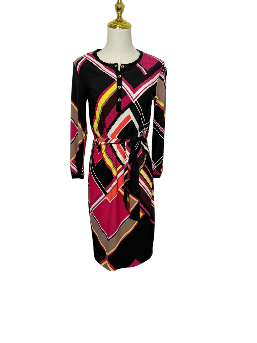 BCBG Geometric Color Dress with Belt Small