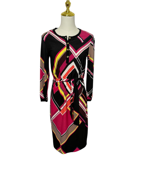 BCBG Geometric Color Dress with Belt Small