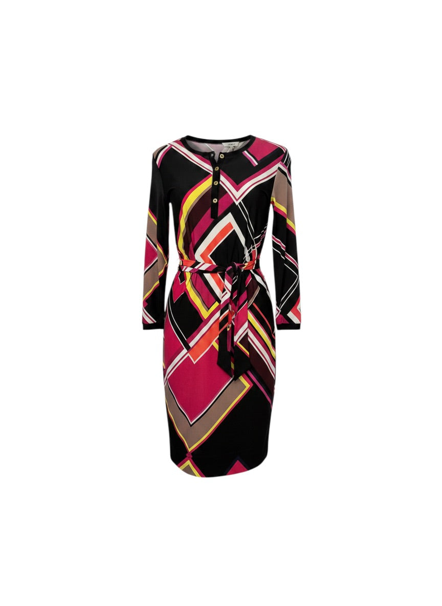 BCBG Geometric Color Dress with Belt Small