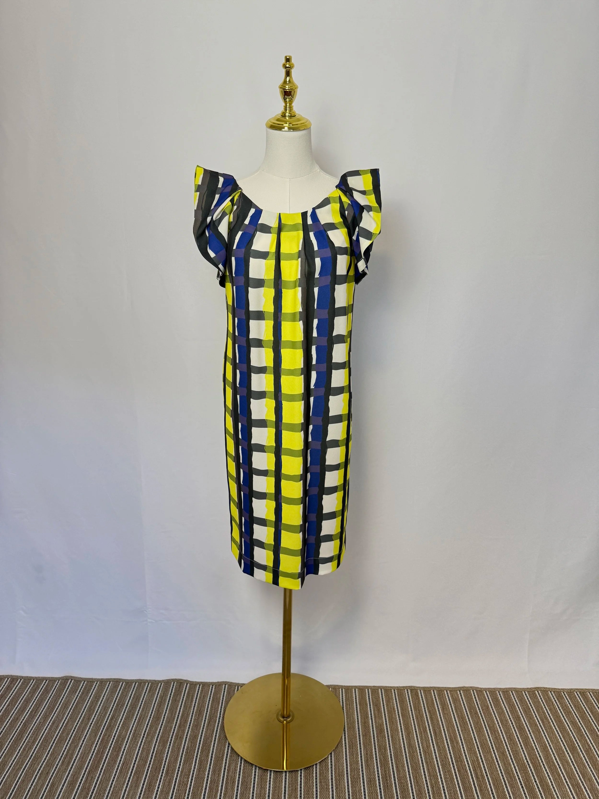 Geometric Blue Yellow Dress - NEW - Size S