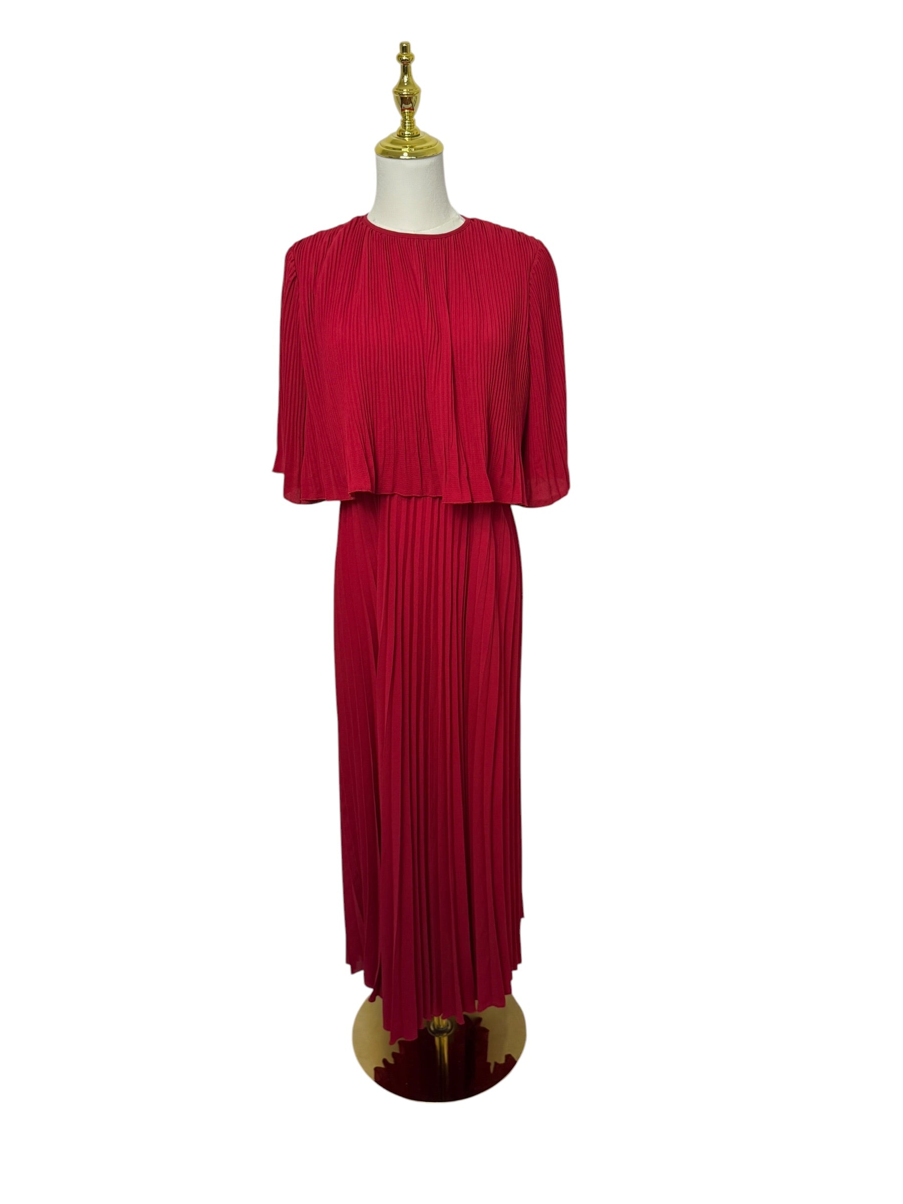 Red Pleated Midi Dress - Size S