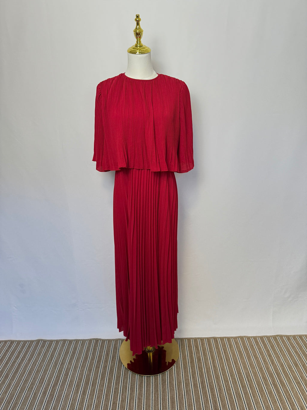 Red Pleated Midi Dress - Size S