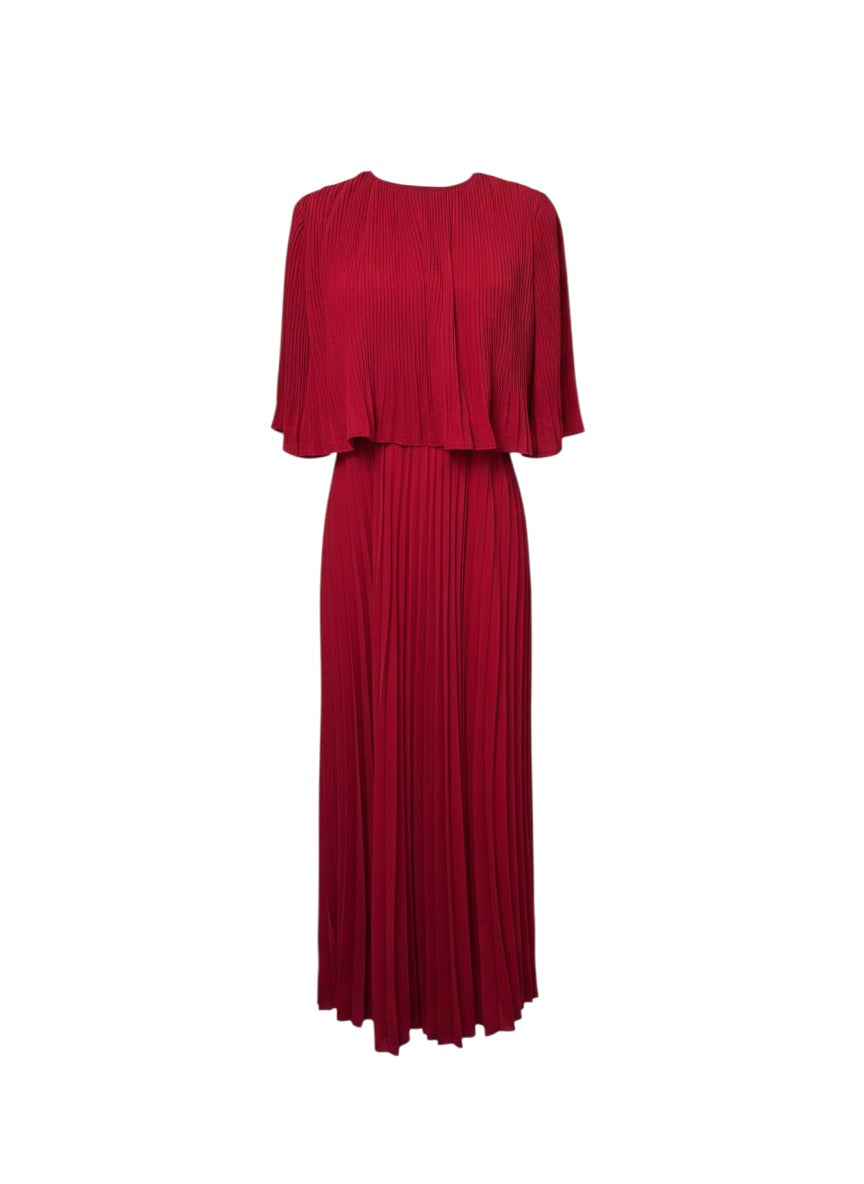Red Pleated Midi Dress - Size S