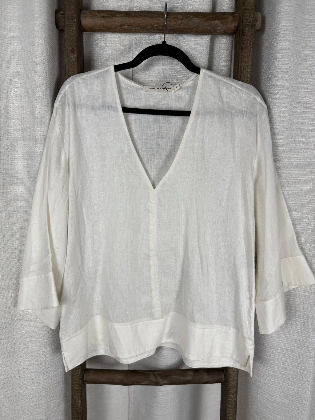 Cris Barros Bell Sleeve Linen White Top - NEW without Tags - Size L
