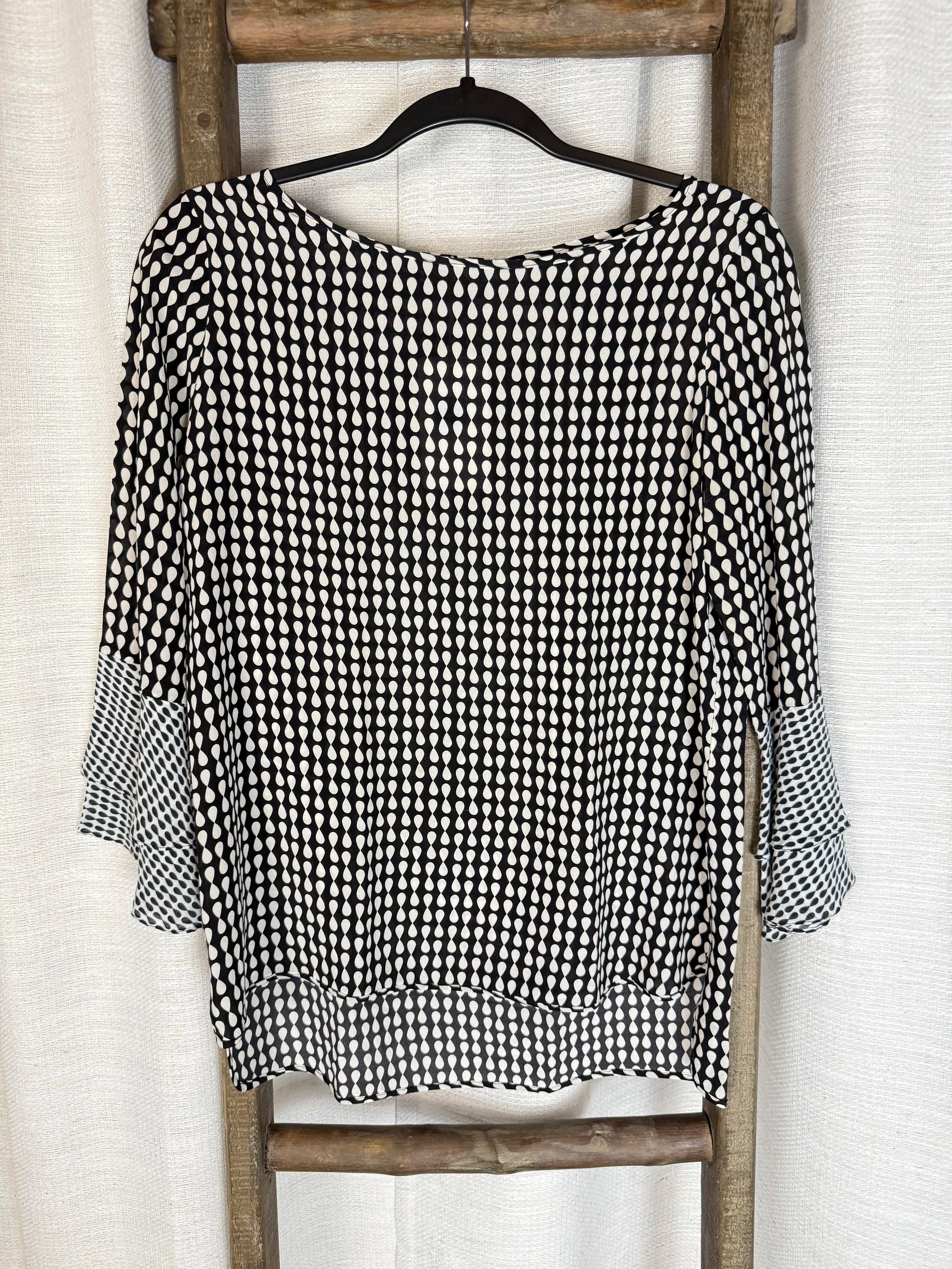 Black and White Silk Top - Size S