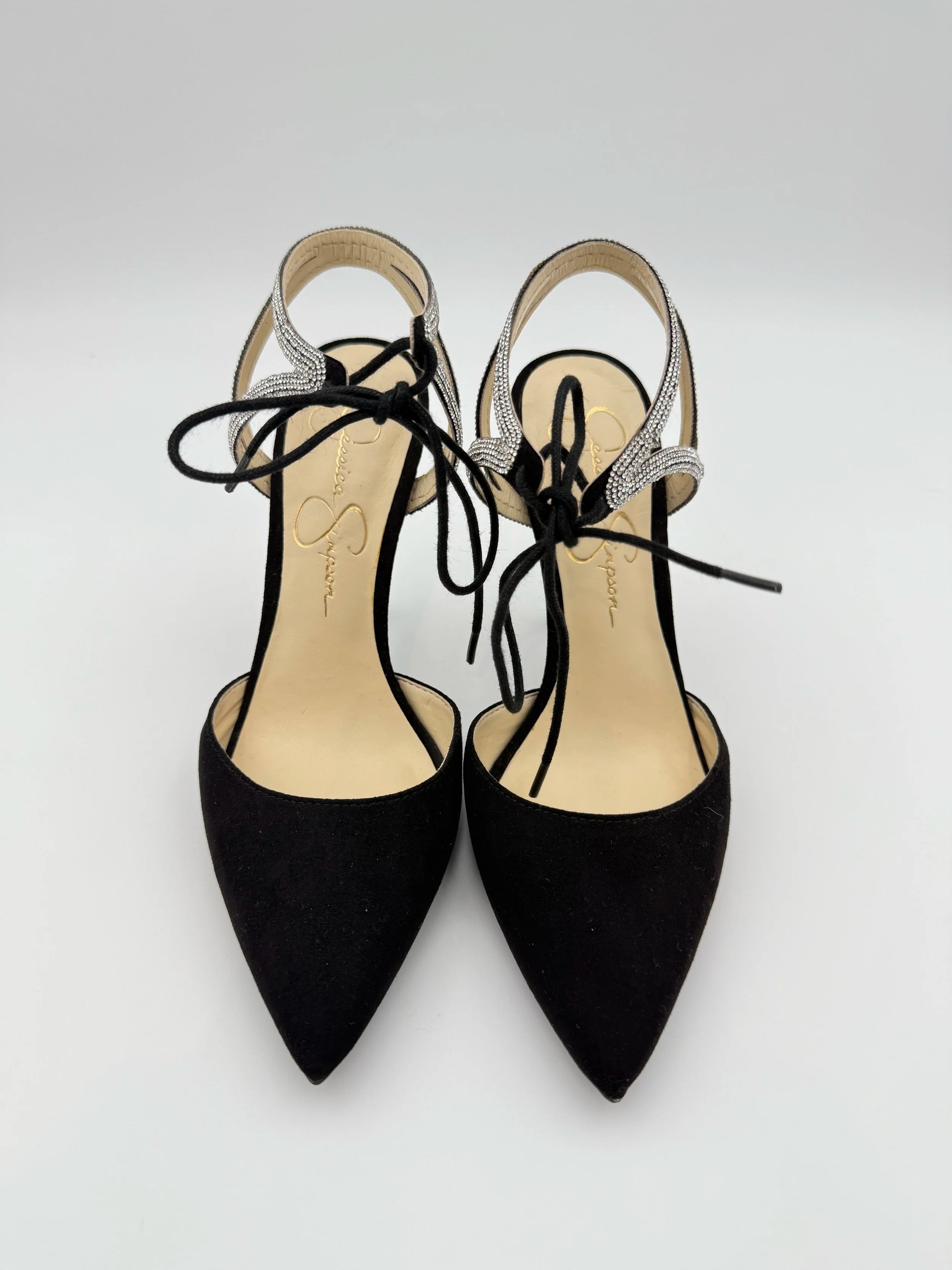 Jessica Simpson Black Pump Heel with Crystal strap - Size 6.5