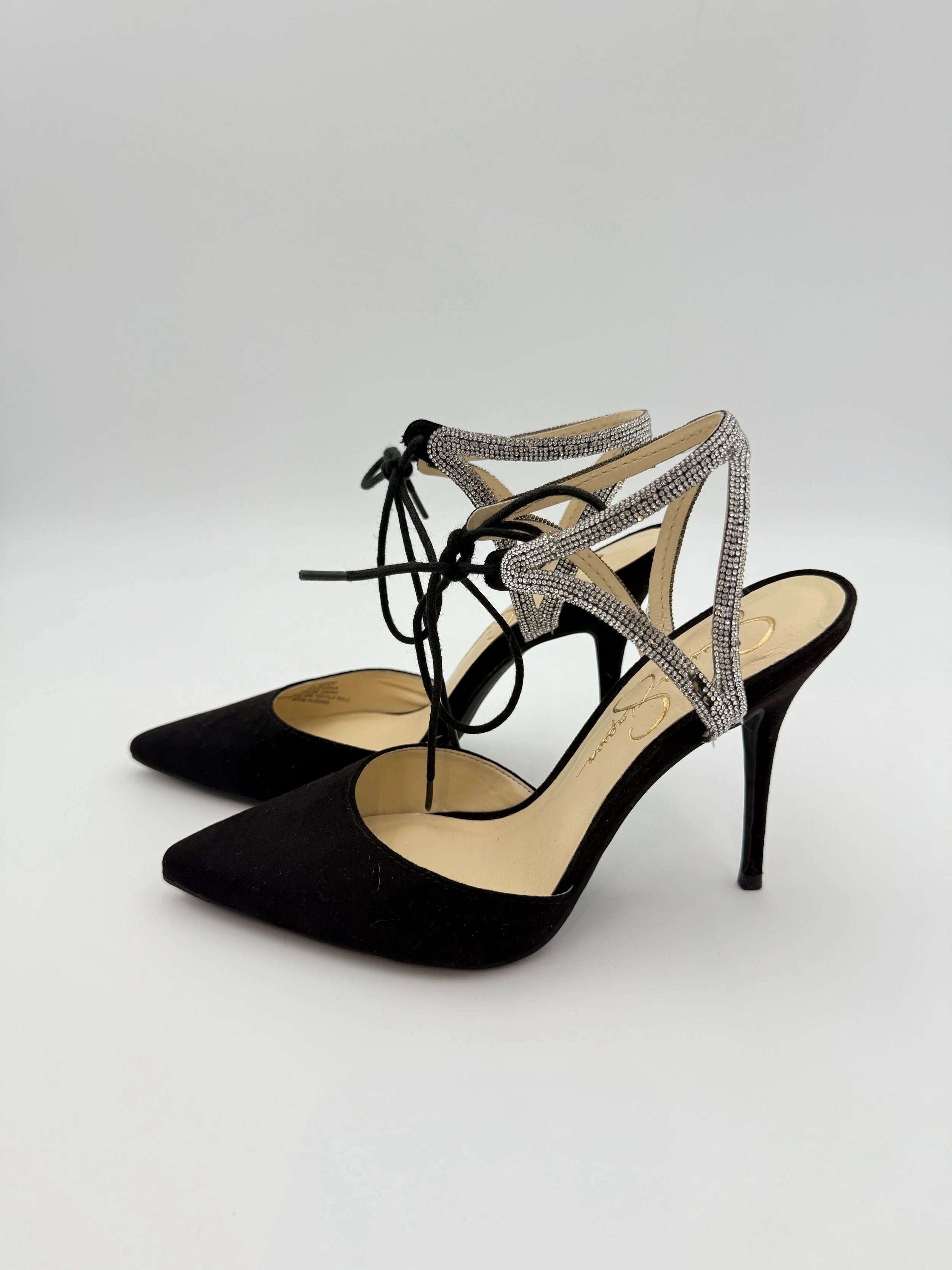Jessica Simpson Black Pump Heel with Crystal strap - Size 6.5