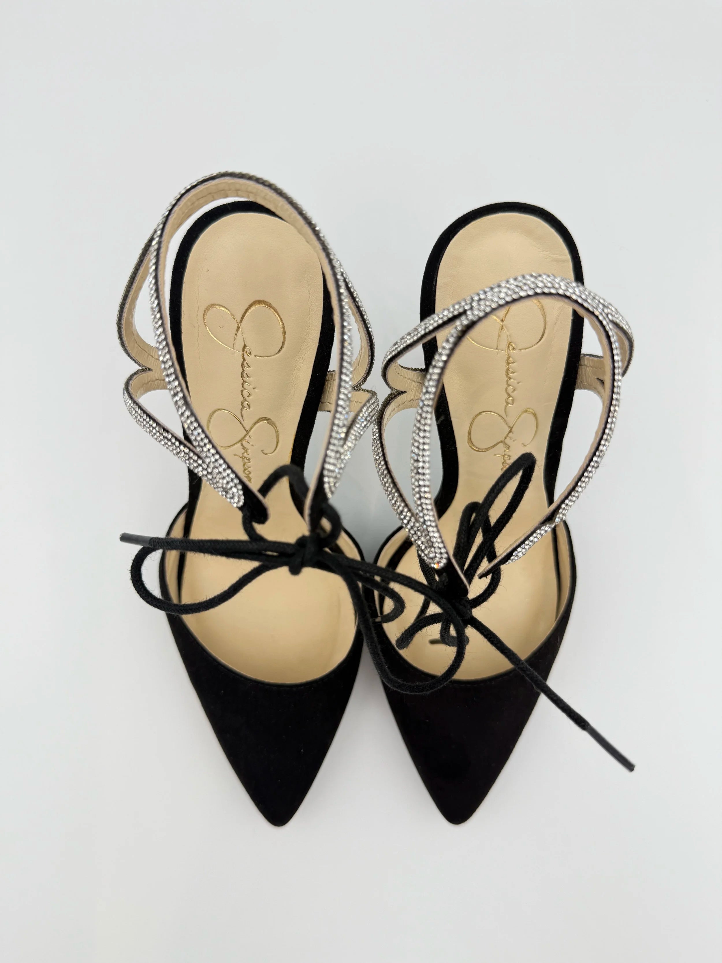 Jessica Simpson Black Pump Heel with Crystal strap - Size 6.5