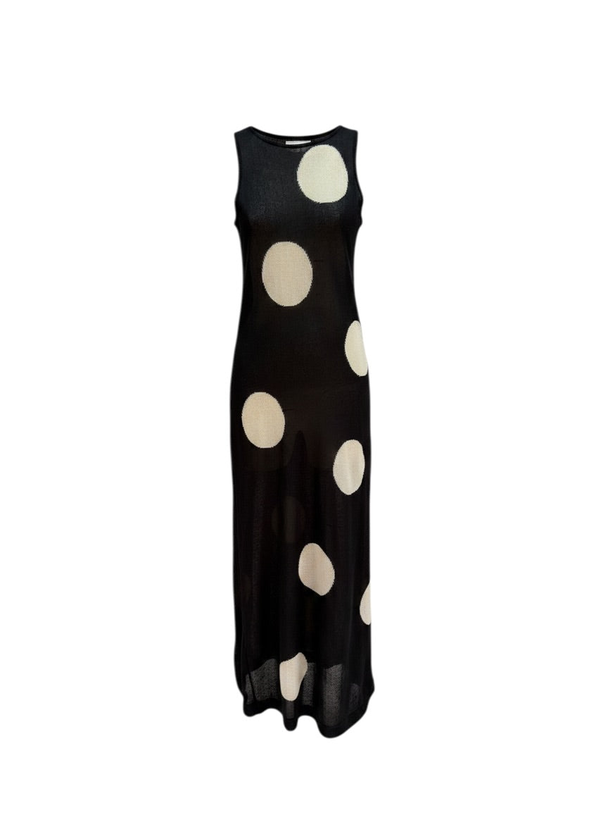zara knit large dots black dress