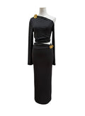 Black lycra gold flower set Medium
