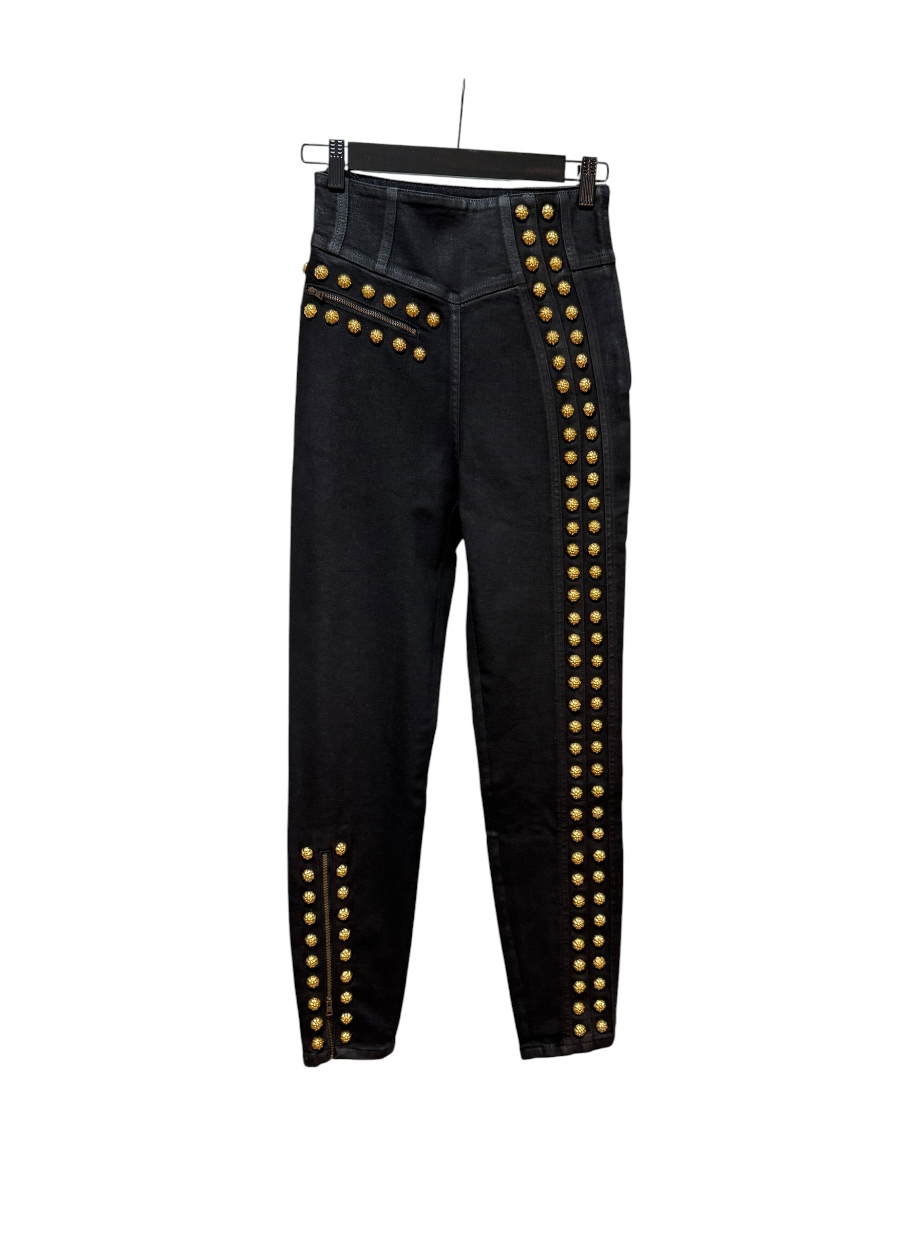 Gucci coated black denin gold studs pants size 25