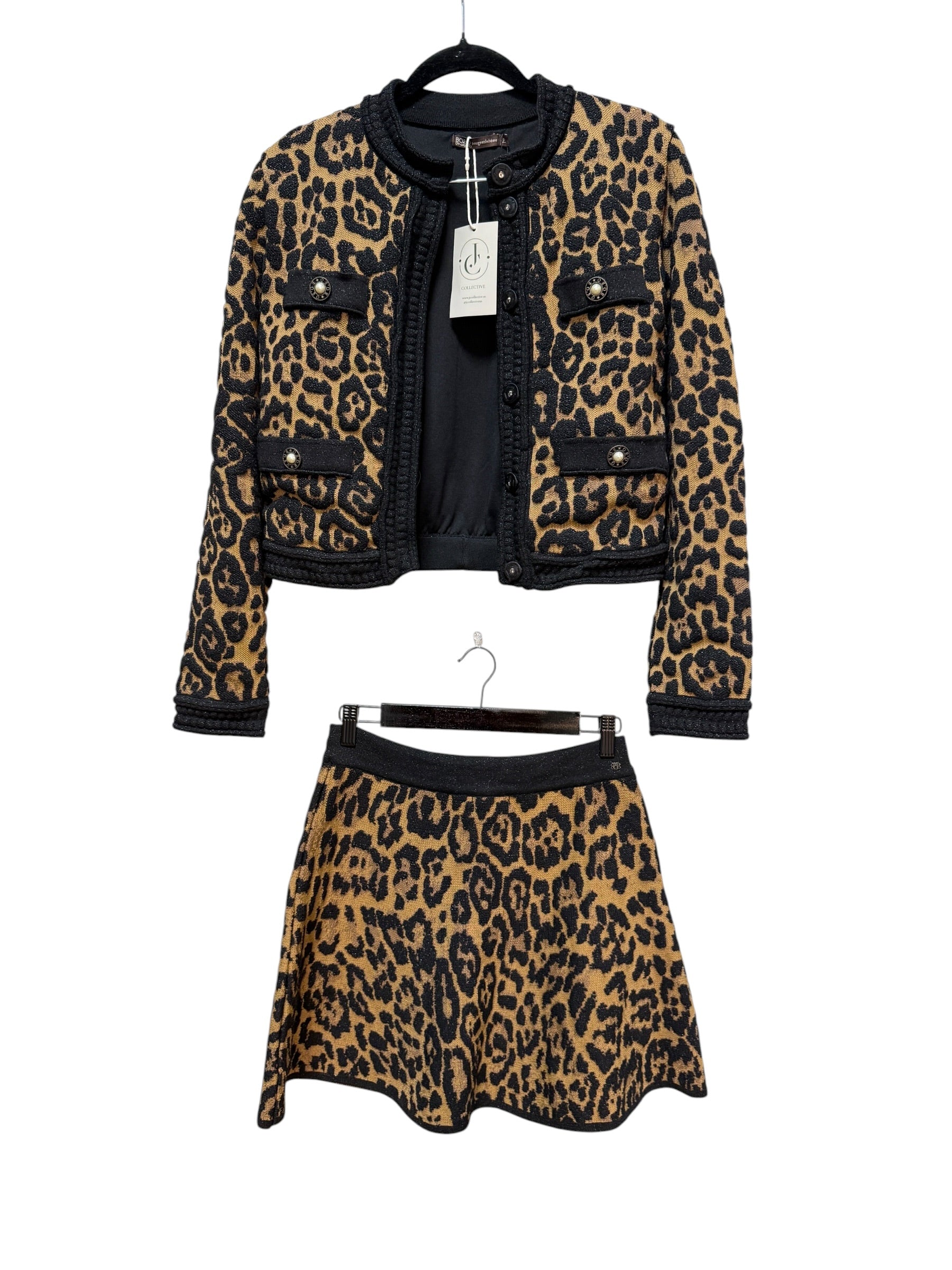 BOBO Leopard Knit skirt jacket set size small