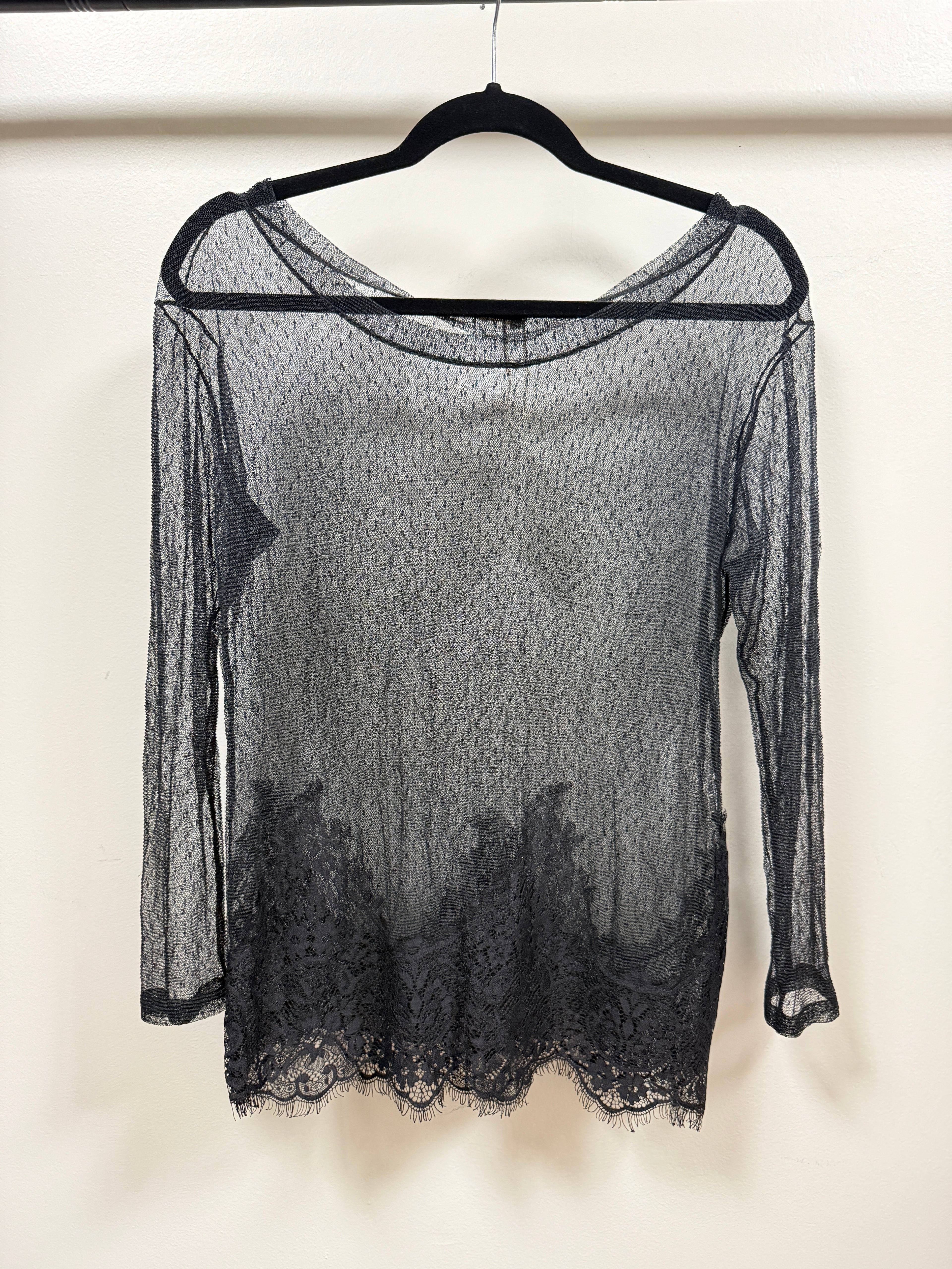 Carol Bassi Black Tulle Lace Top