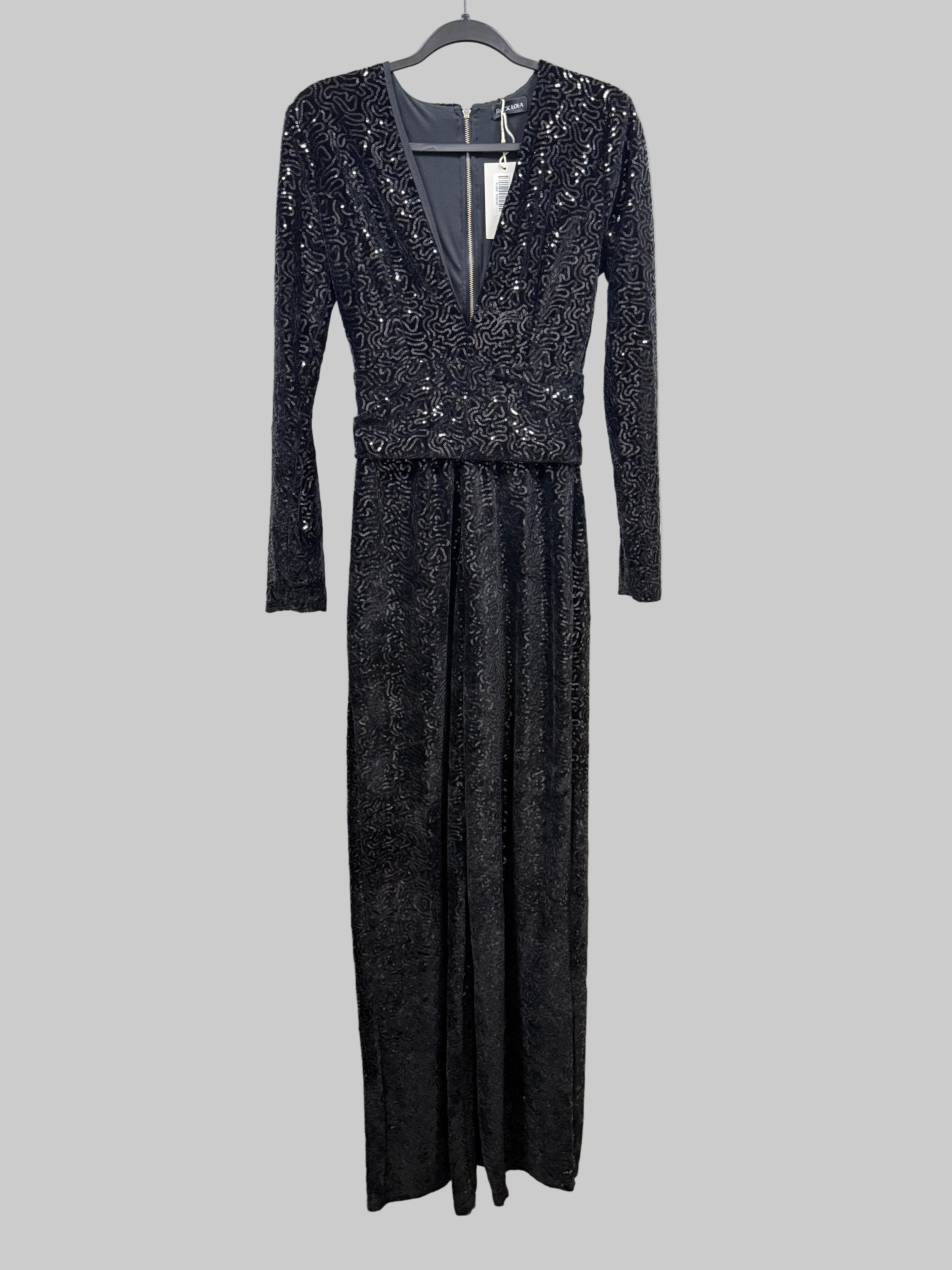 Black Sequin Velour Jumpsuit Medium