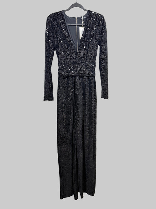 Black Sequin Velour Jumpsuit Medium