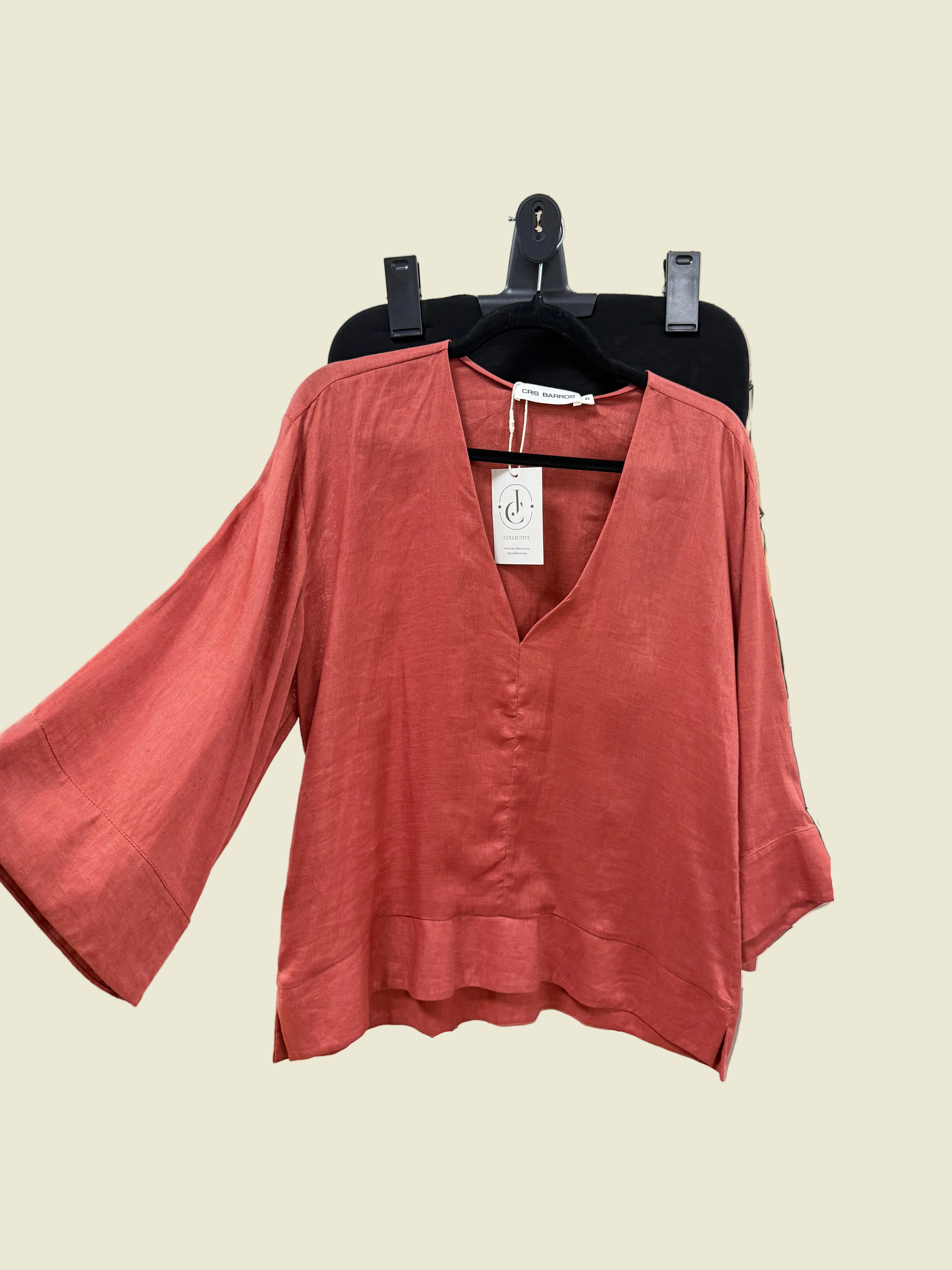 Cris Barros Rust Linen Bell Sleeve Large