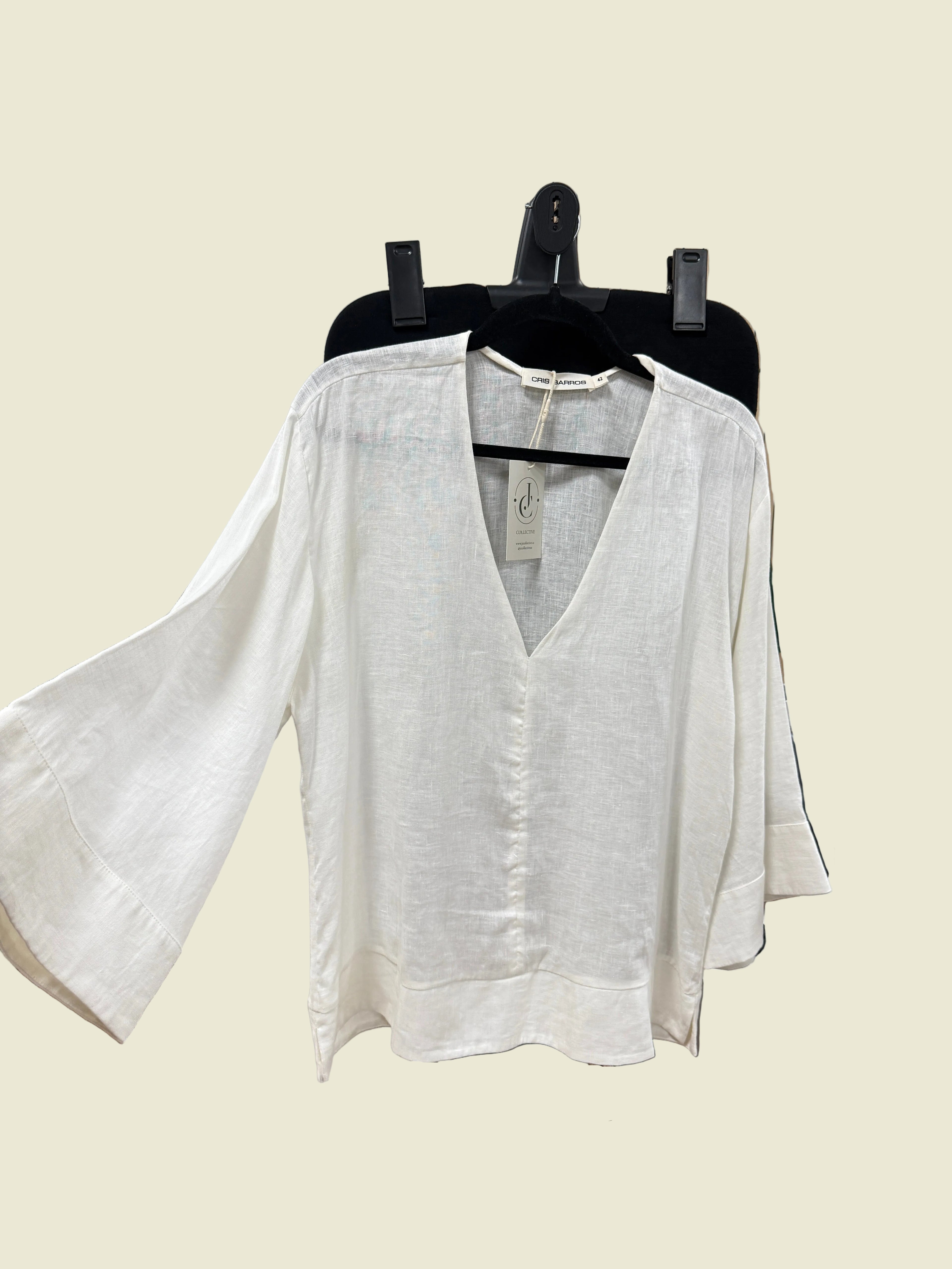 Cris Barros Bell Sleeve Linen White Top - NEW without Tags - Size L