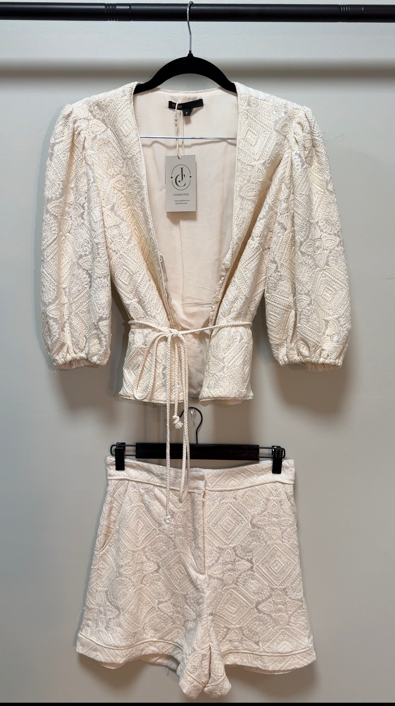Maje Off white Embroidered shorts top set size 1