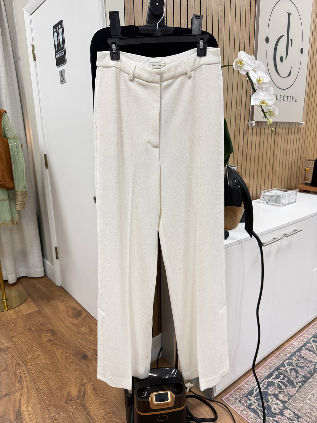 Anine Bing heavy crepe off white pants size 4