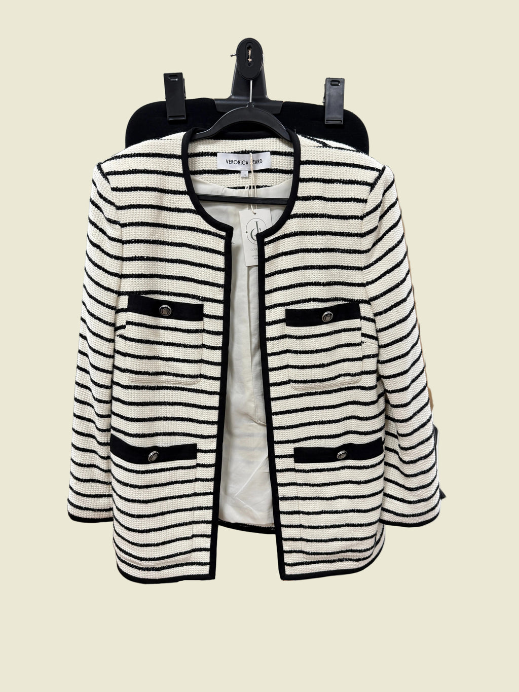 Veronica Beard Off white striped tweed jacket
