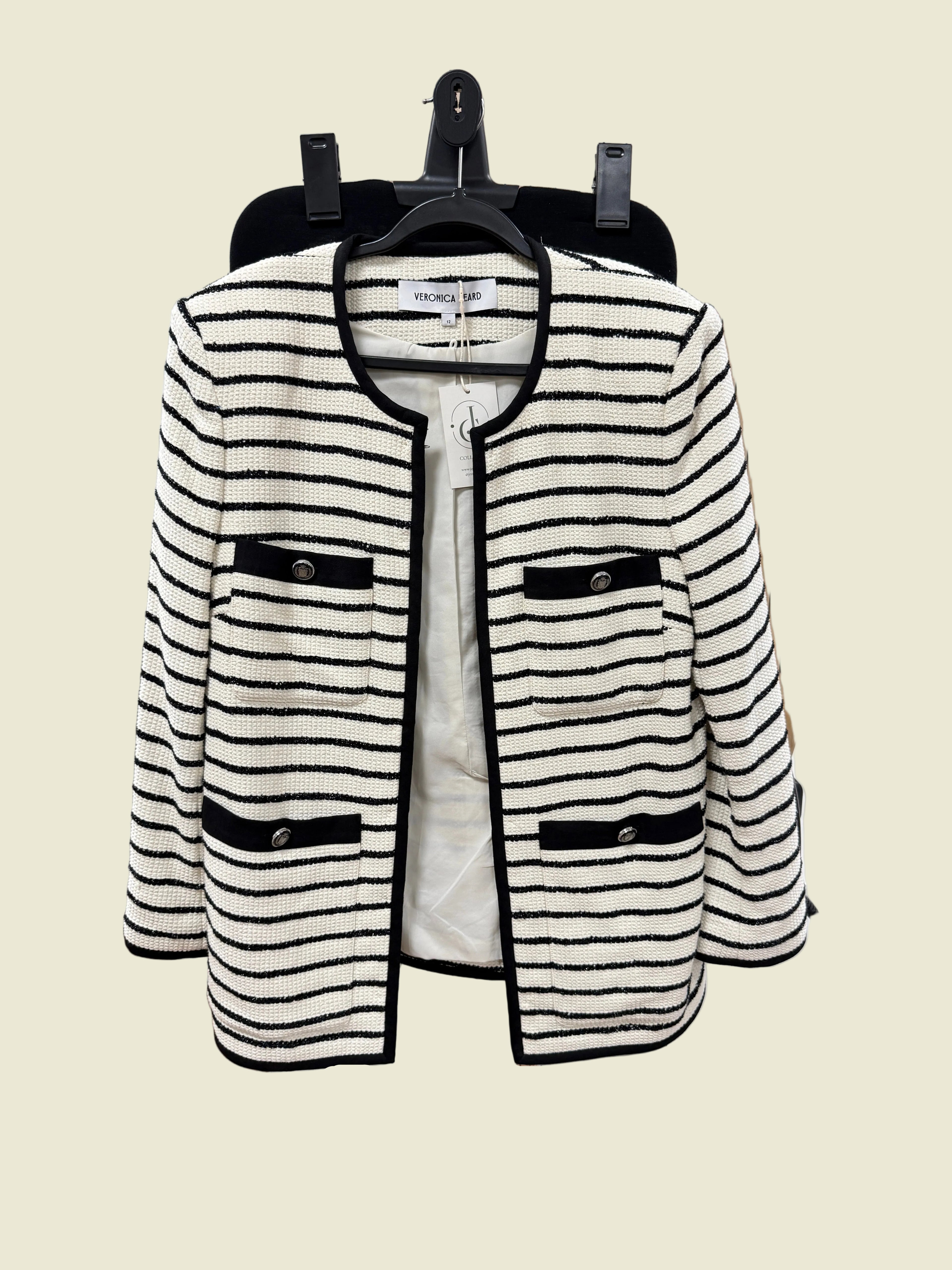 Veronica Beard Off white striped tweed jacket