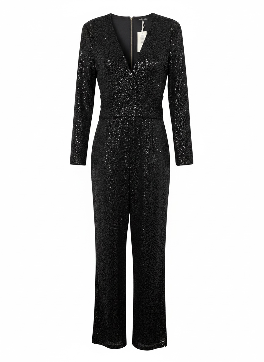 Black Sequin Velour Jumpsuit Medium