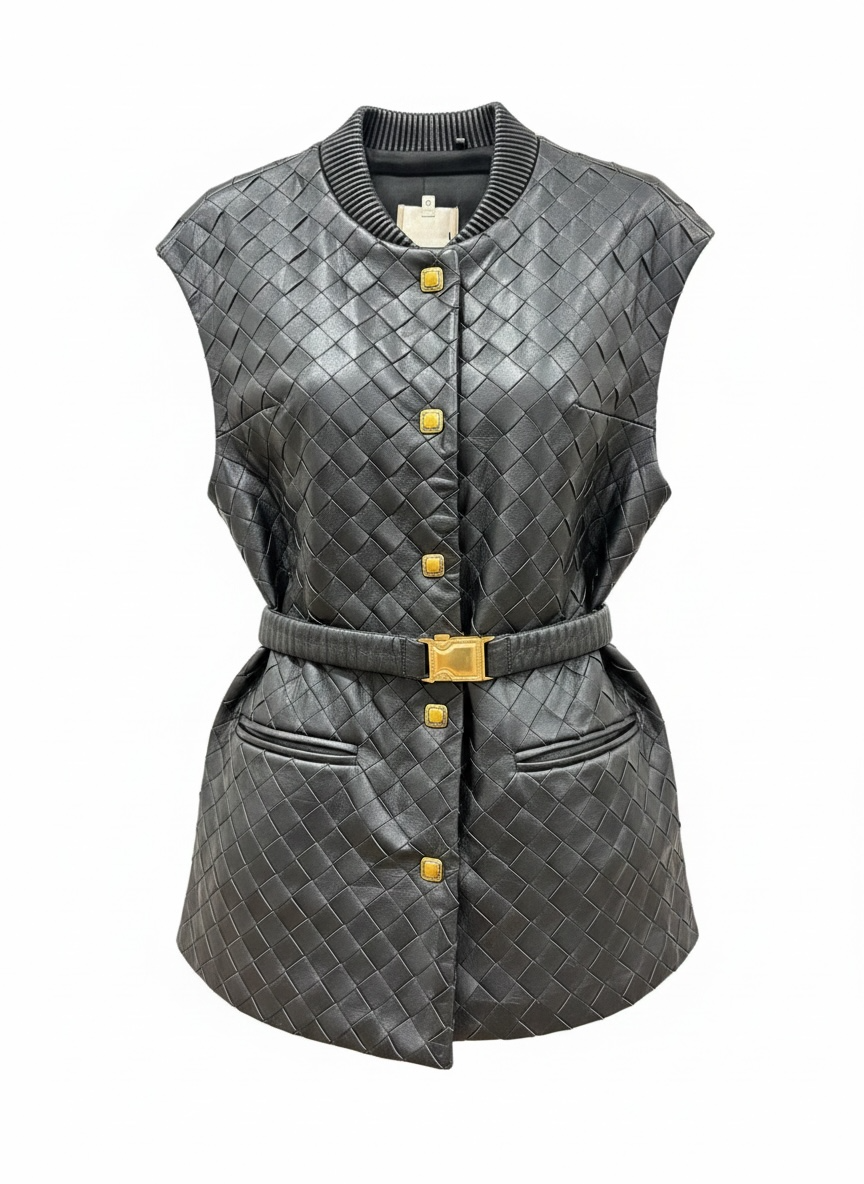 DGaia Intreciatto Leather Vest with Belt