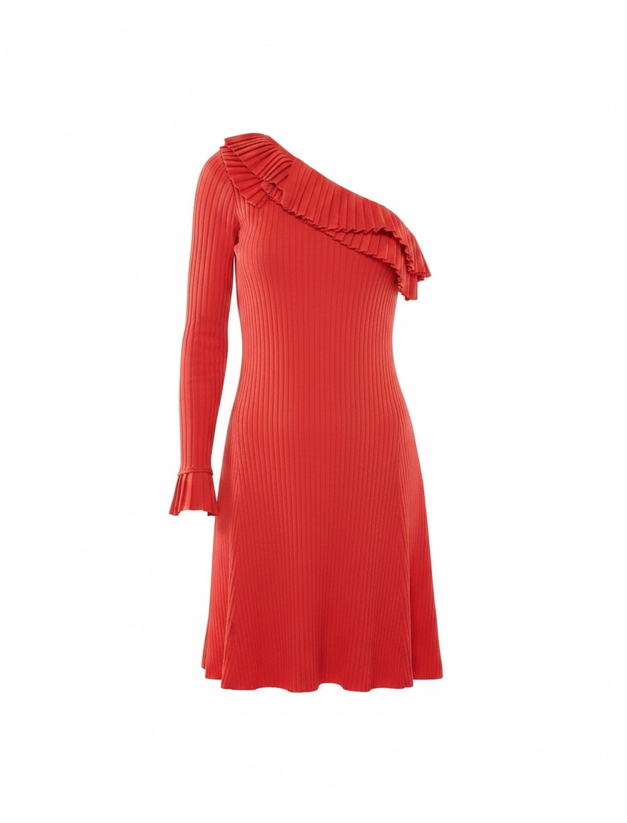Pucci Red One Shoulder  Ruffle knit dress Size M