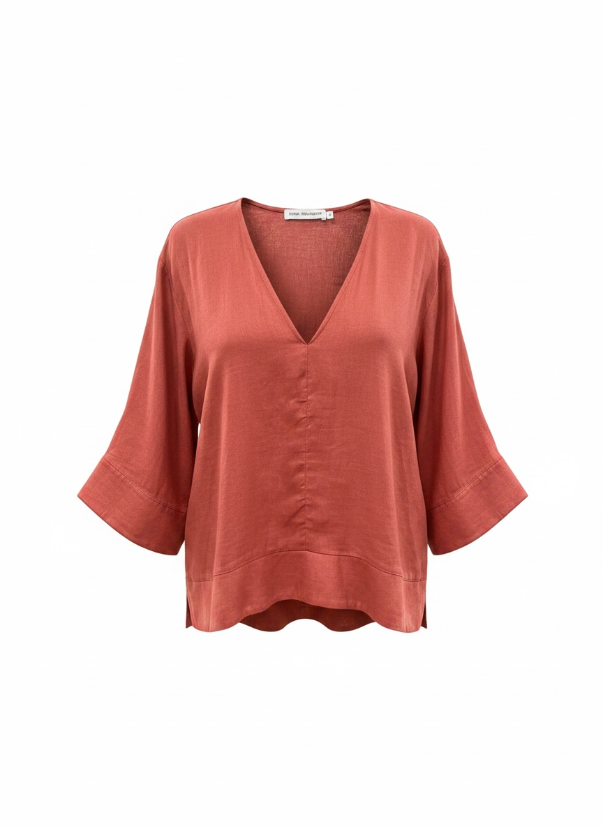 Cris Barros Rust Linen Bell Sleeve Large