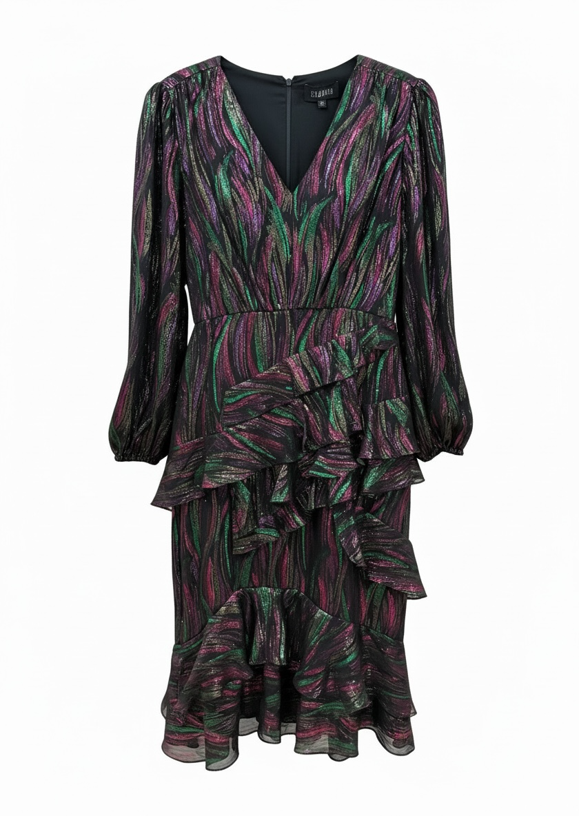 Saloni Black Rainbow Party Dress Medium NWT