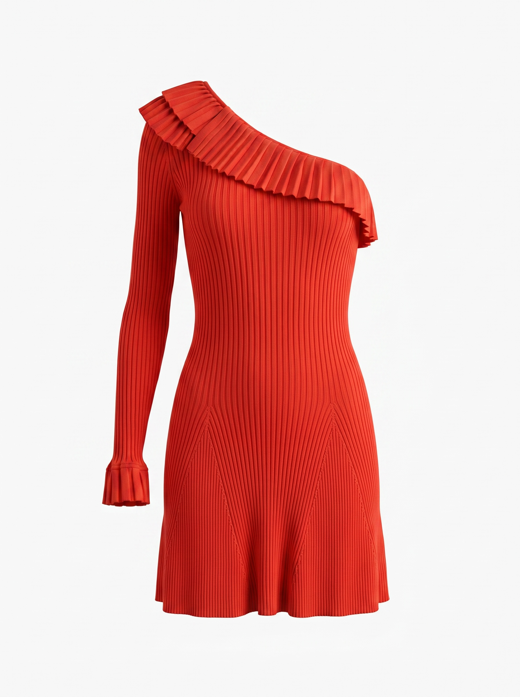 Pucci Red One Shoulder  Ruffle knit dress Size M