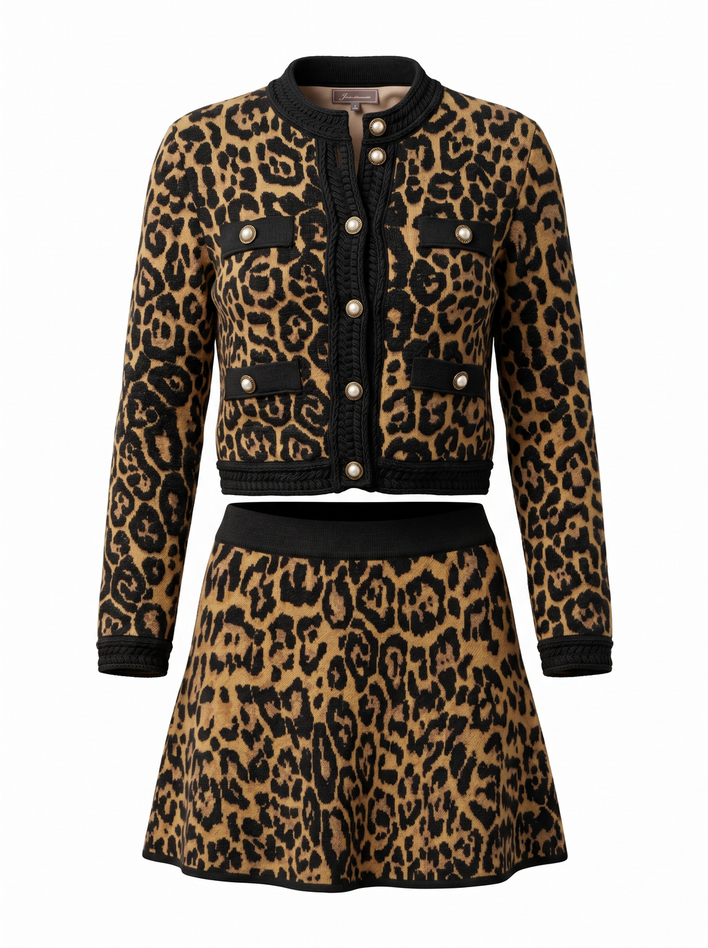 BOBO Leopard Knit skirt jacket set size small