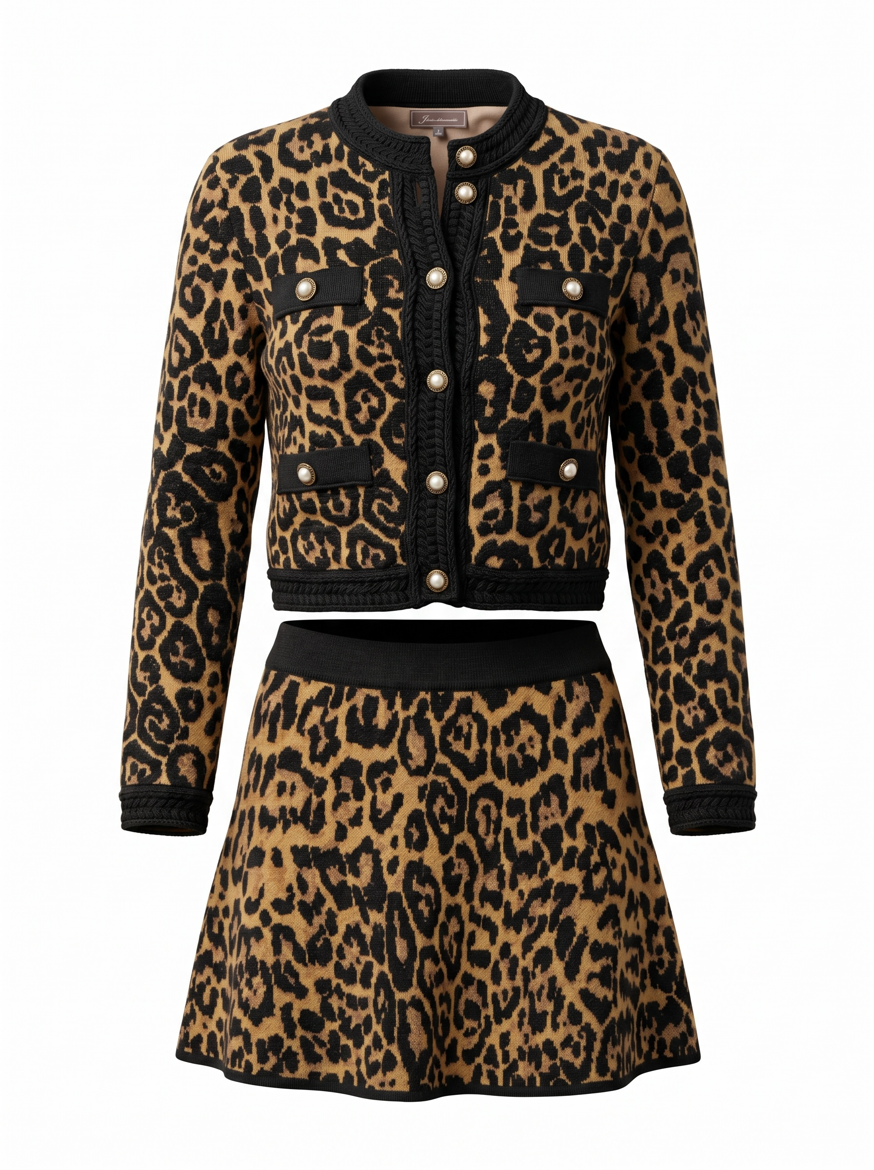 BOBO Leopard Knit skirt jacket set size small