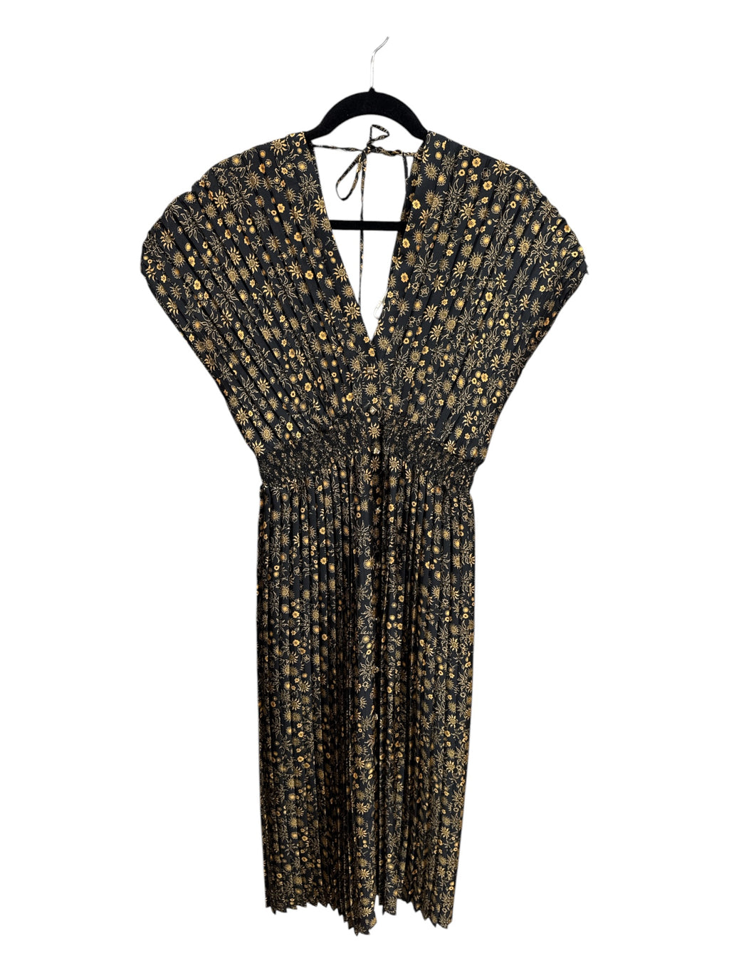 Sandro black gold midi dress