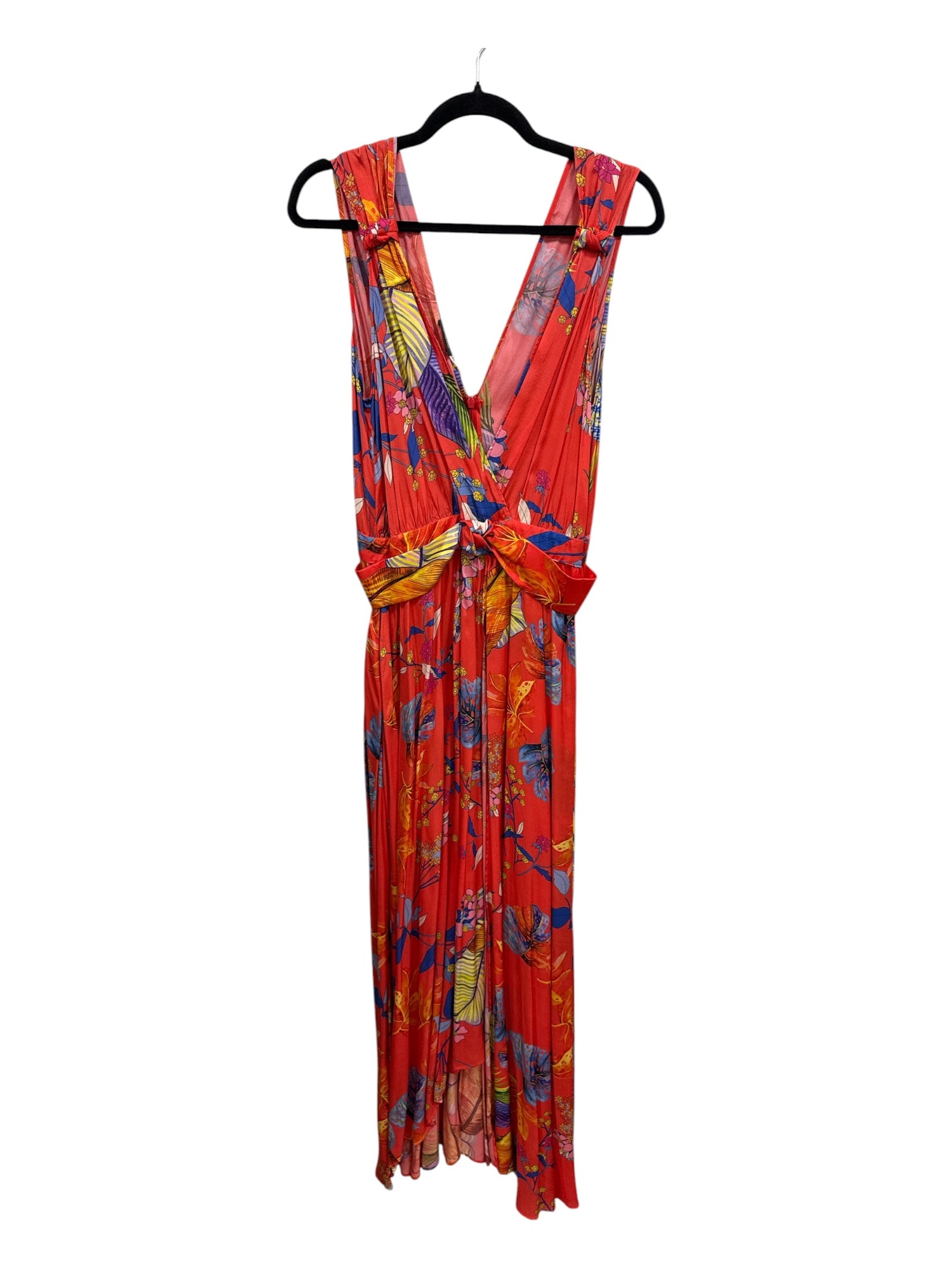 PinKo Red Leaf Printed Dress Medium