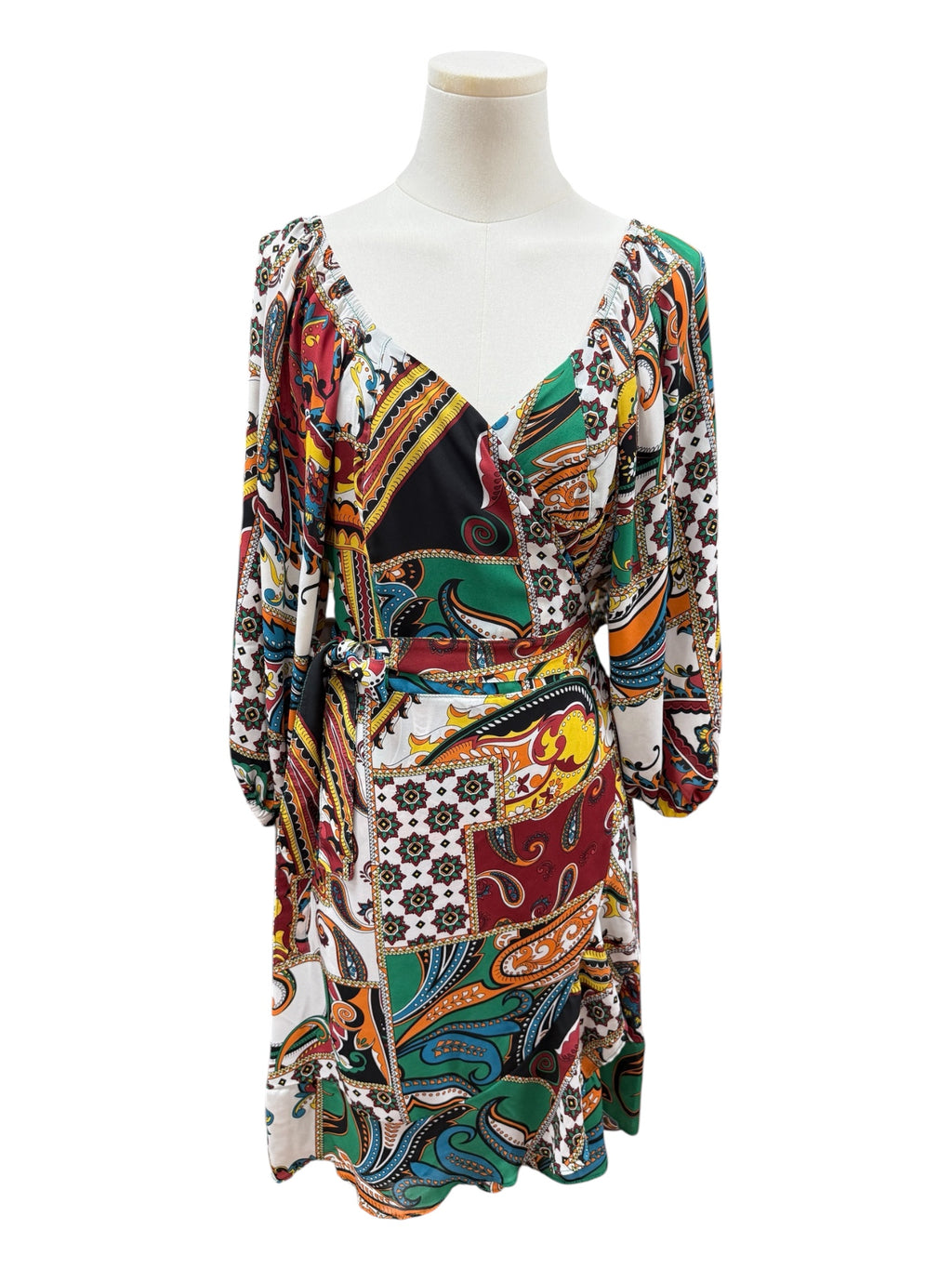 Cashmere print multi color wrap dress Small